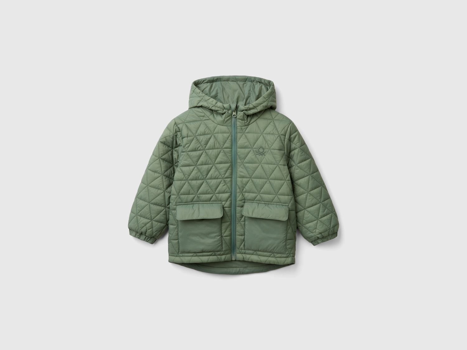 Giubbino trapuntato con cappuccio da bimbo verde chiaro | Benetton Outlet