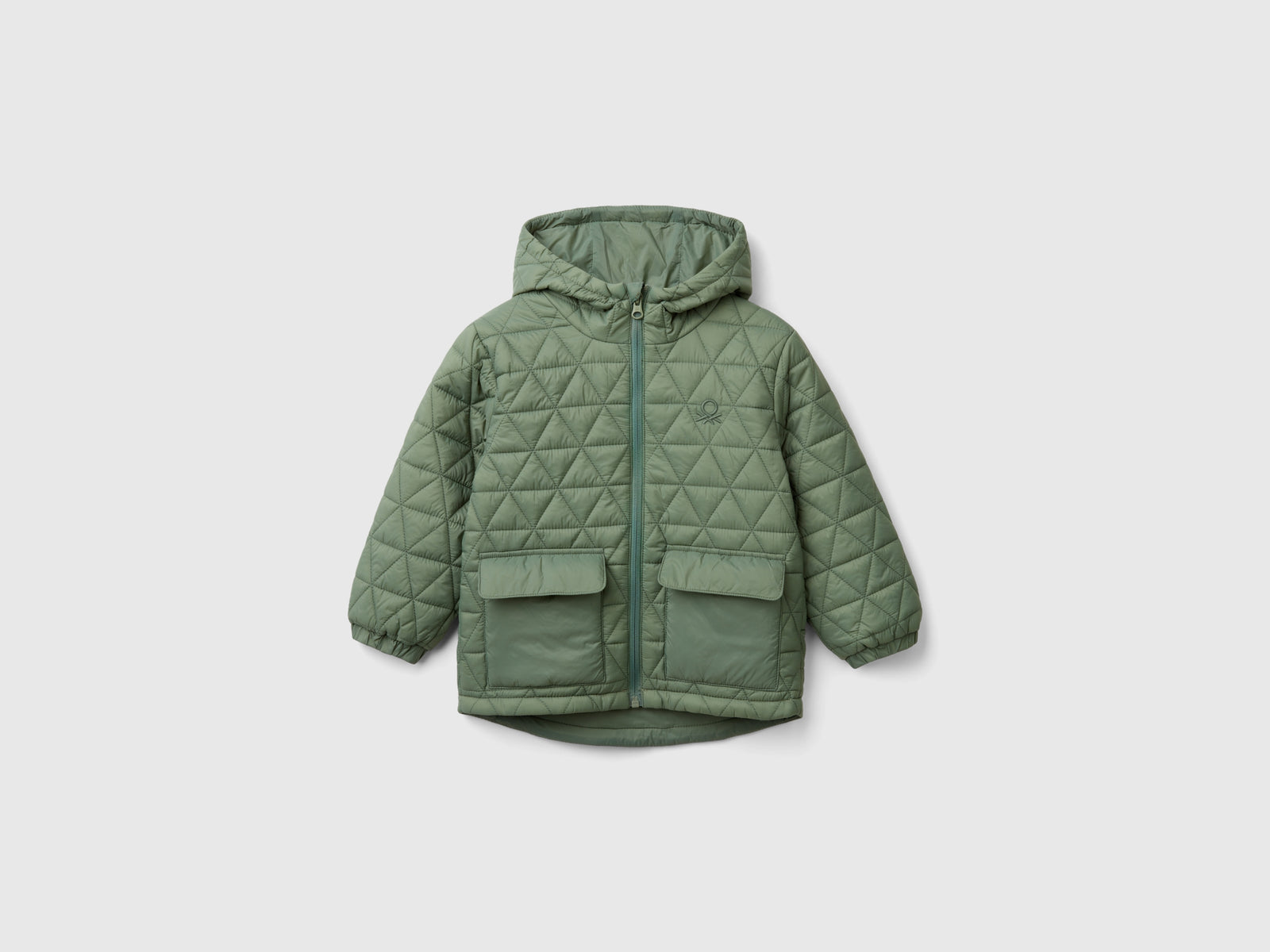 Giubbino trapuntato con cappuccio da bimbo verde chiaro | Benetton Outlet