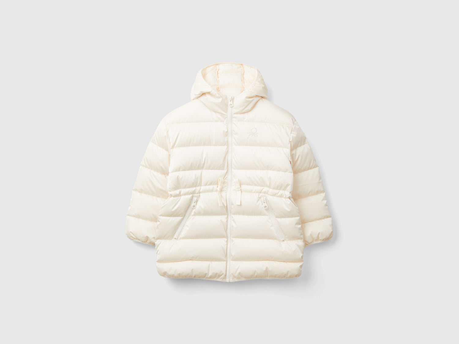 Giubbotto con coulisse in nylon lucido da bambina bianco panna | Benetton Outlet