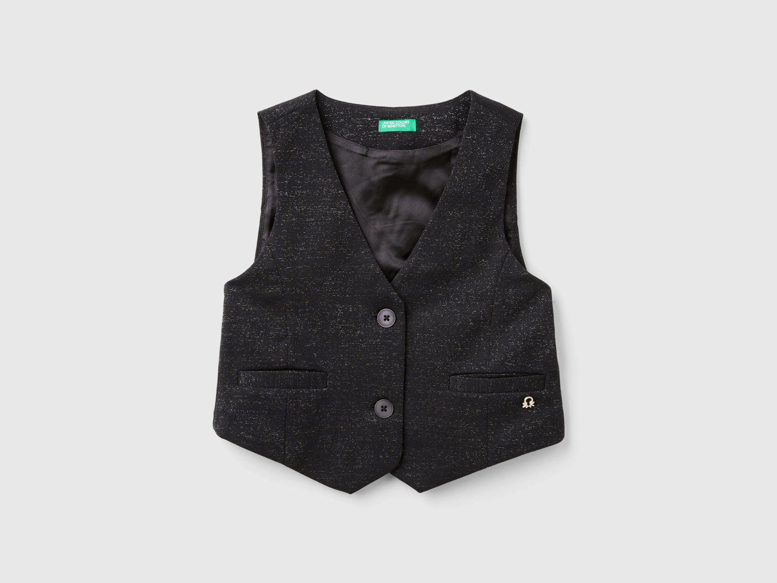 Gilet con fodera in raso da bambina nero | Benetton Outlet