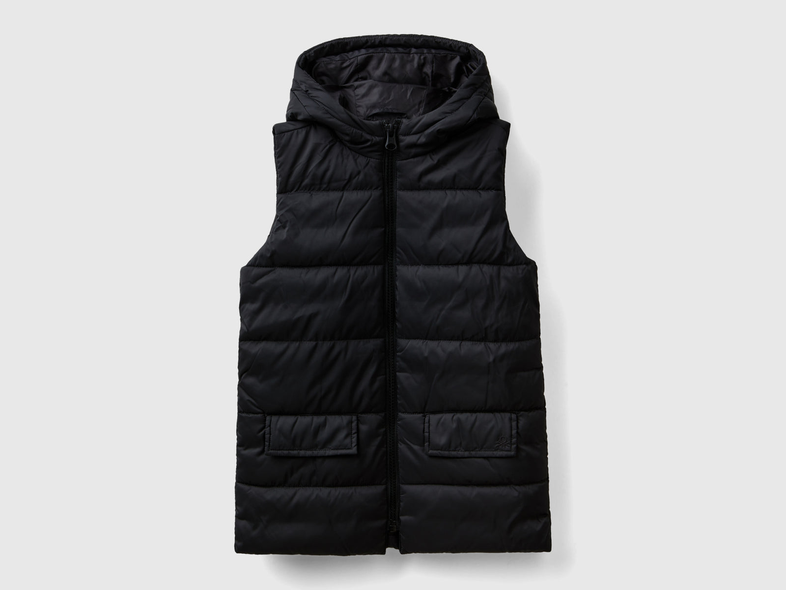 Chaleco acolchado con capucha da bambina nero | Benetton Outlet