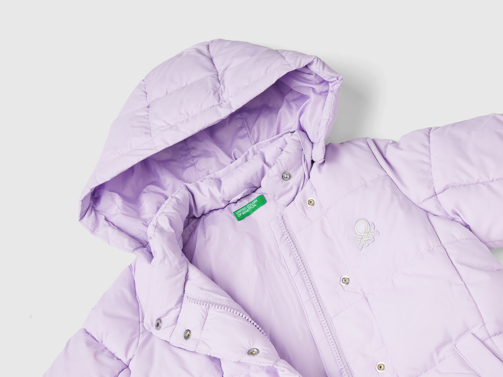 Giubbotto con cappuccio staccabile da bimba lilla 3 | Benetton Outlet