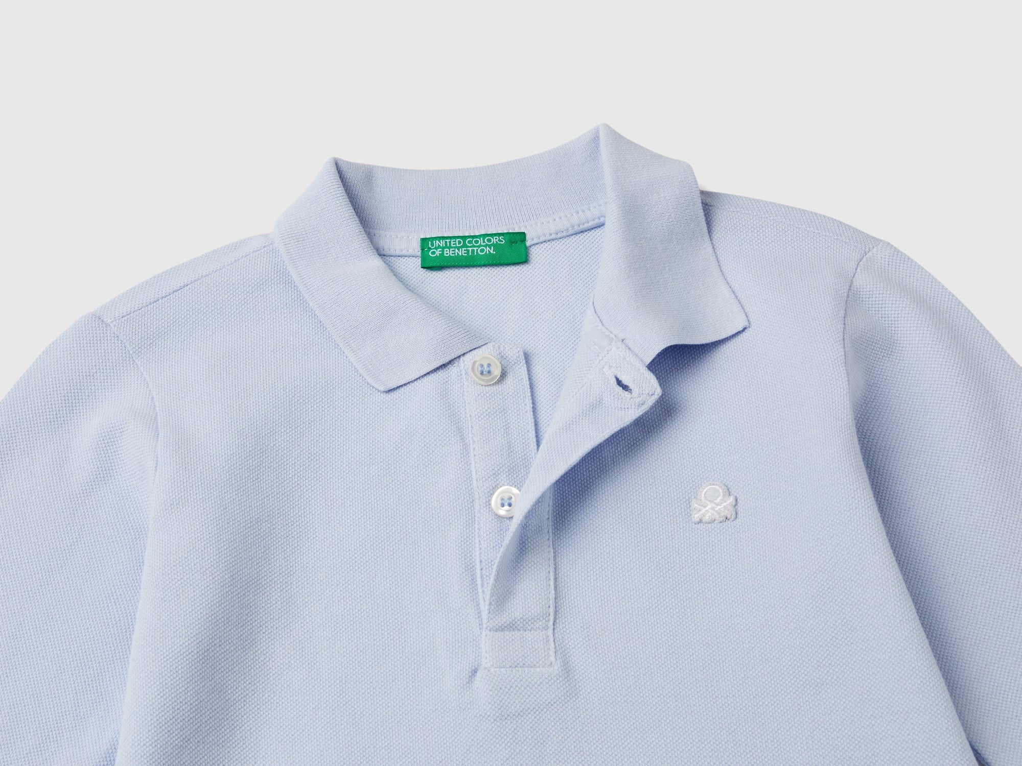 Polo manica lunga in cotone biologico da bimbo celeste Benetton Outlet