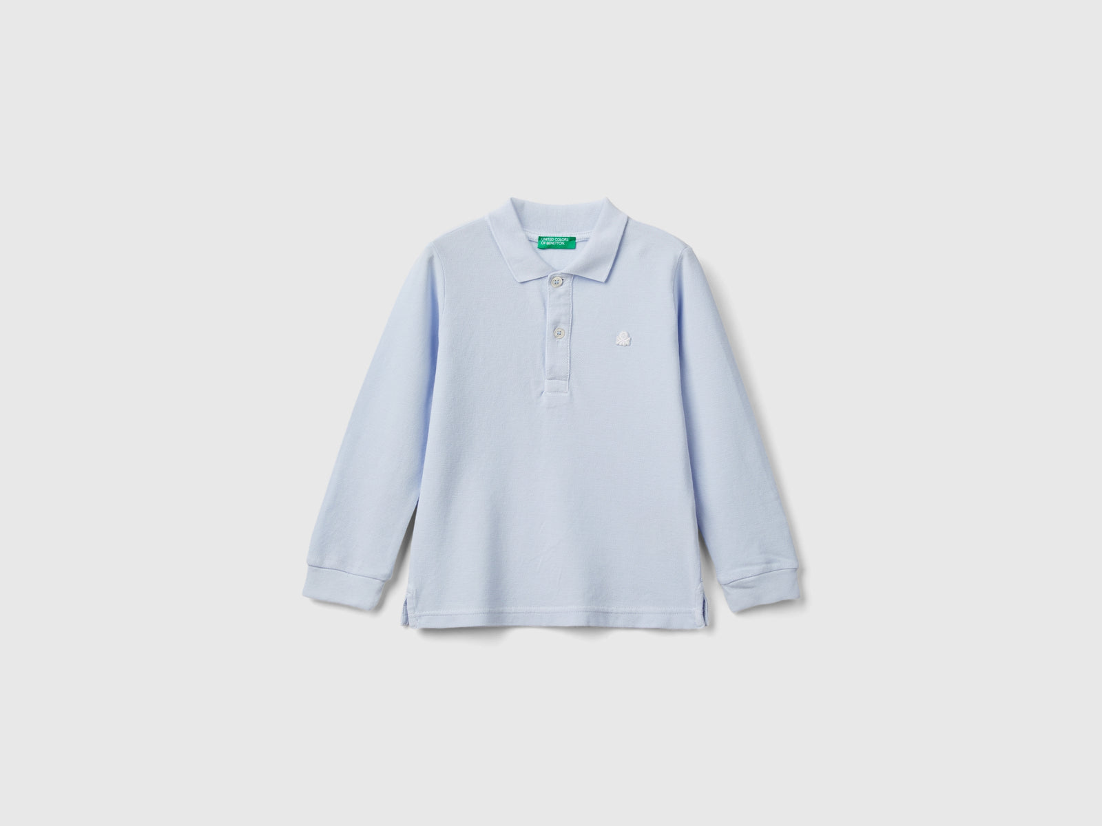 Polo manica lunga in cotone biologico da bimbo celeste | Benetton Outlet
