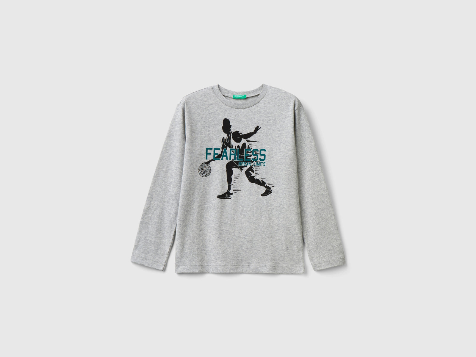 Maglietta manica lunga con stampa da bambino grigio chiaro | Benetton Outlet