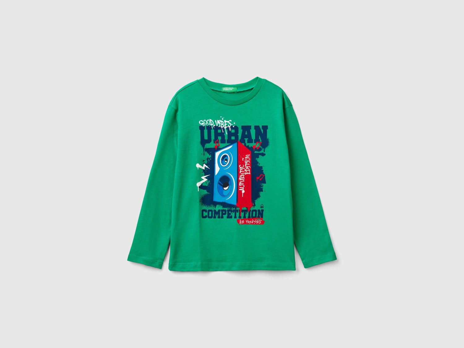 T-shirt con stampa da bambino verde | Benetton Outlet