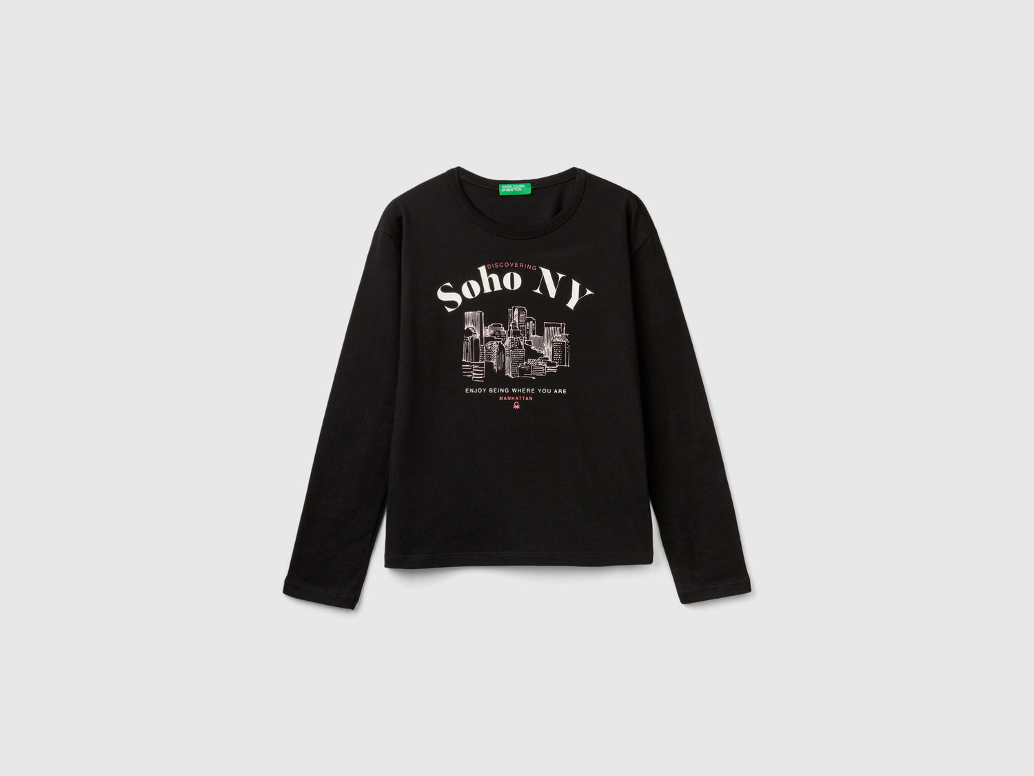 Maglietta con stampa slogan da bambina nero | Benetton Outlet