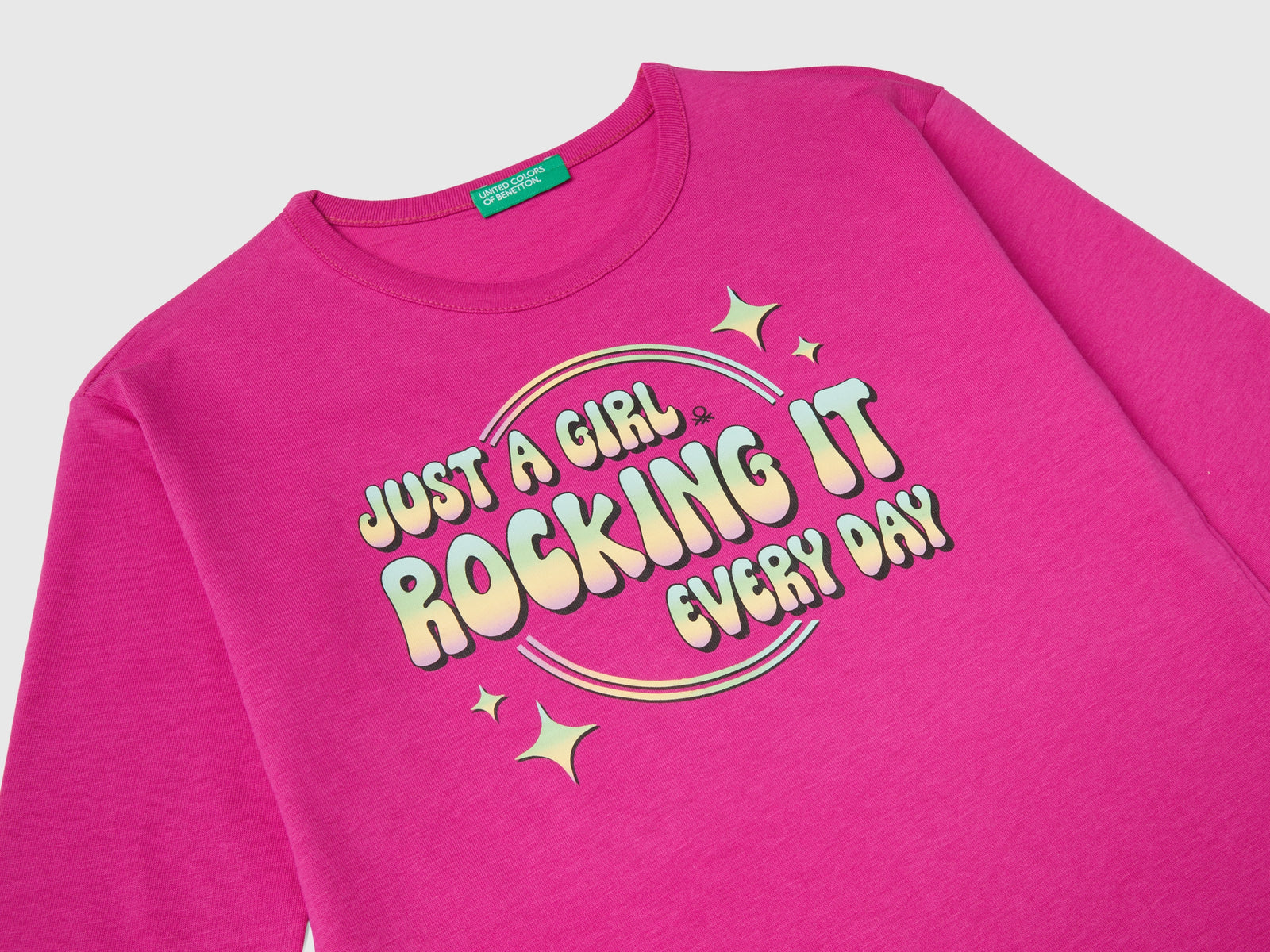 Maglietta con stampa slogan da bambina fucsia 3 | Benetton Outlet