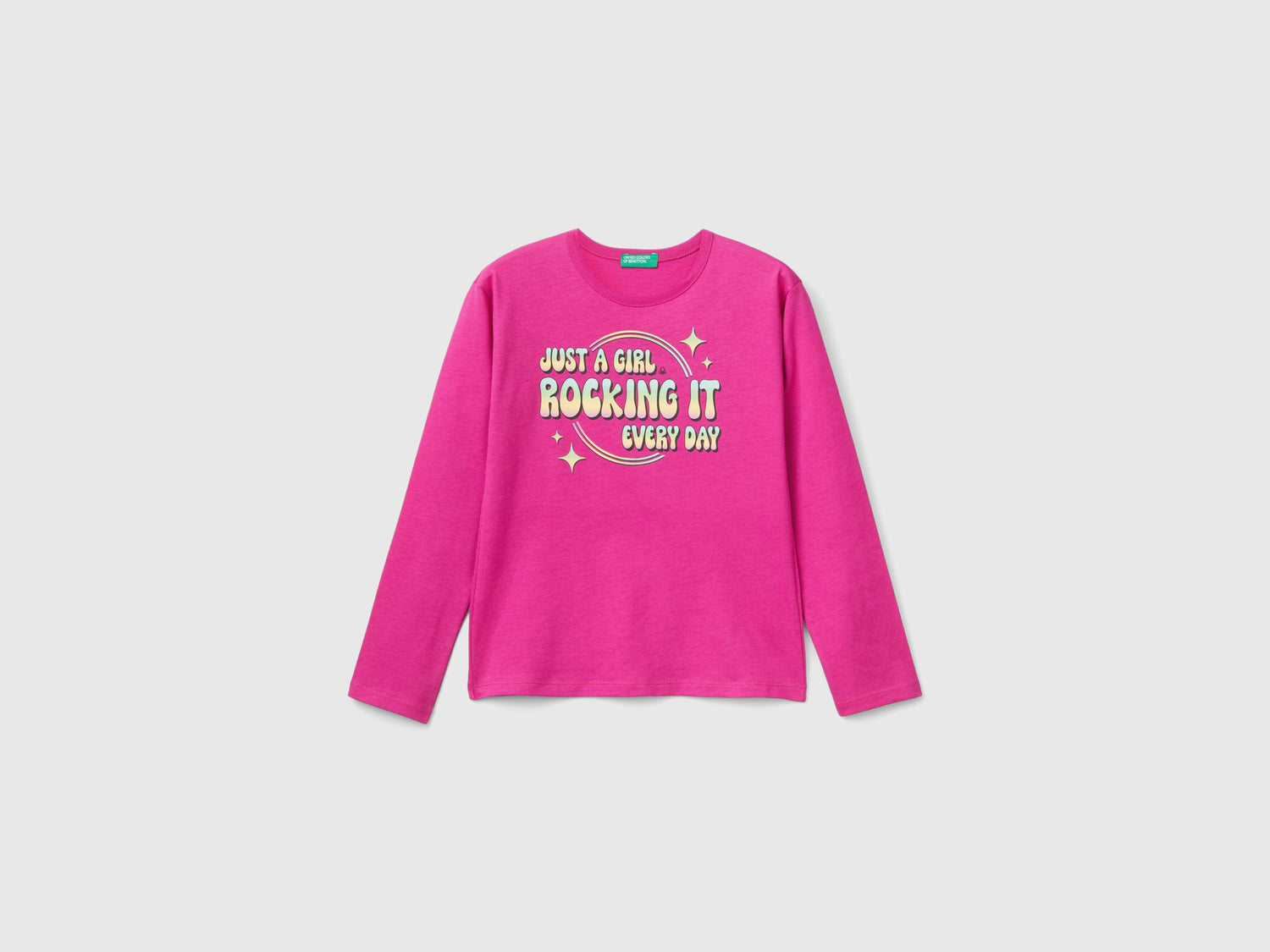 Maglietta con stampa slogan da bambina fucsia | Benetton Outlet