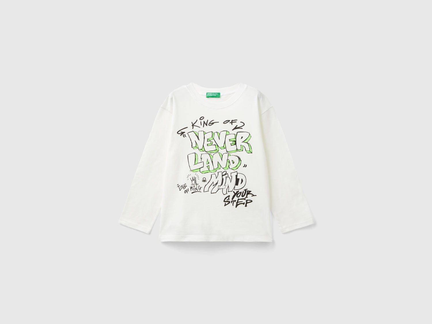 T-shirt con stampa in cotone da bimbo bianco panna | Benetton Outlet