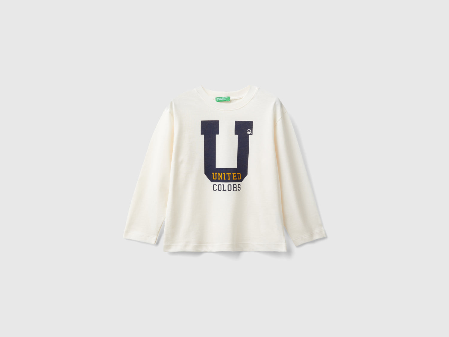 T-shirt con stampa in cotone da bimbo bianco panna | Benetton Outlet
