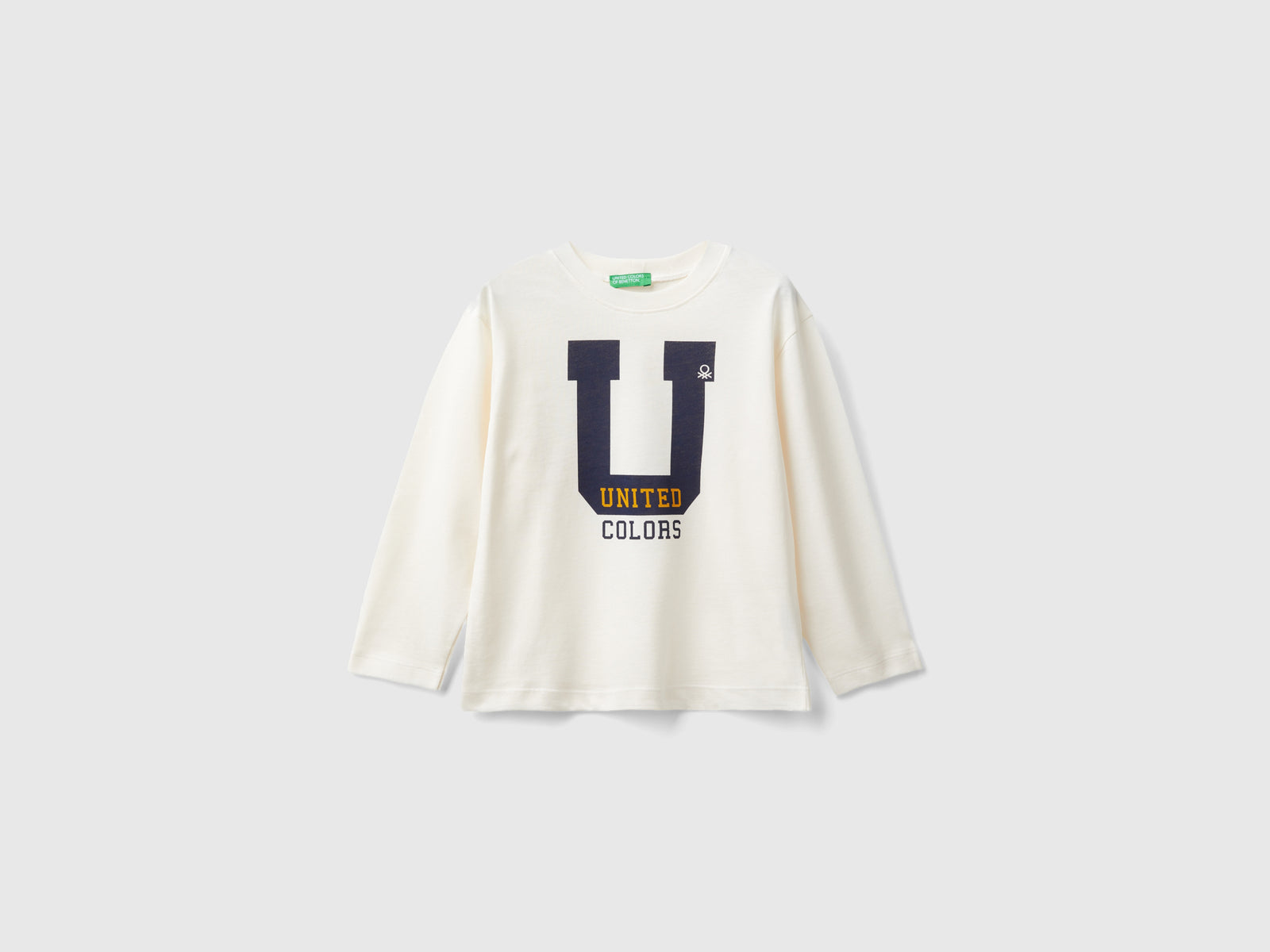 T-shirt con stampa in cotone da bimbo bianco panna | Benetton Outlet