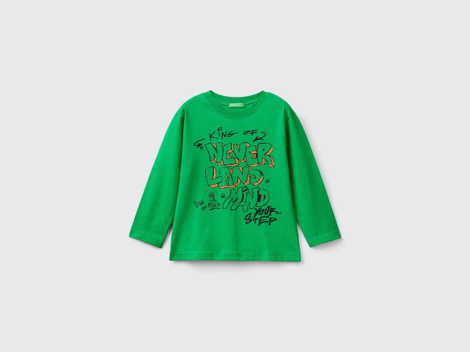 T-shirt con stampa in cotone da bimbo verde | Benetton Outlet