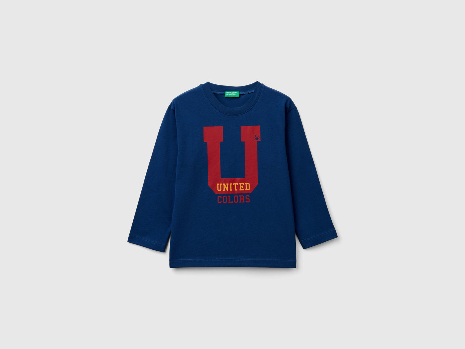 T-shirt con stampa in cotone da bimbo blu | Benetton Outlet