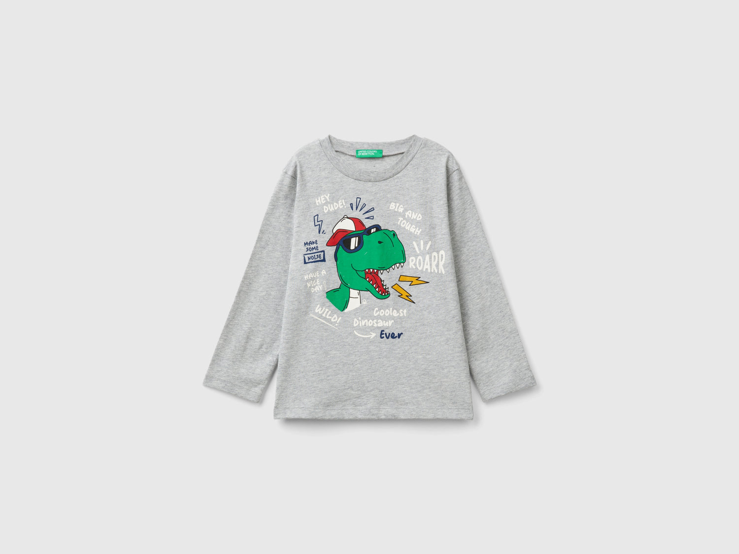 Maglietta regular fit con stampa da bimbo grigio chiaro | Benetton Outlet
