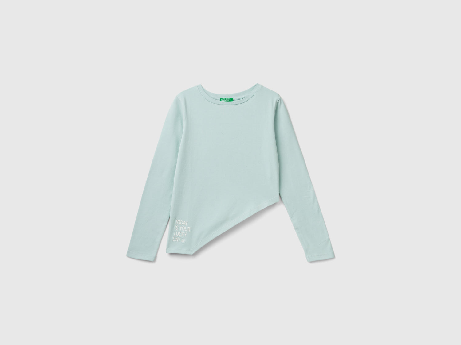 T-shirt with asymmetrical hem da bambina verde acqua | Benetton Outlet