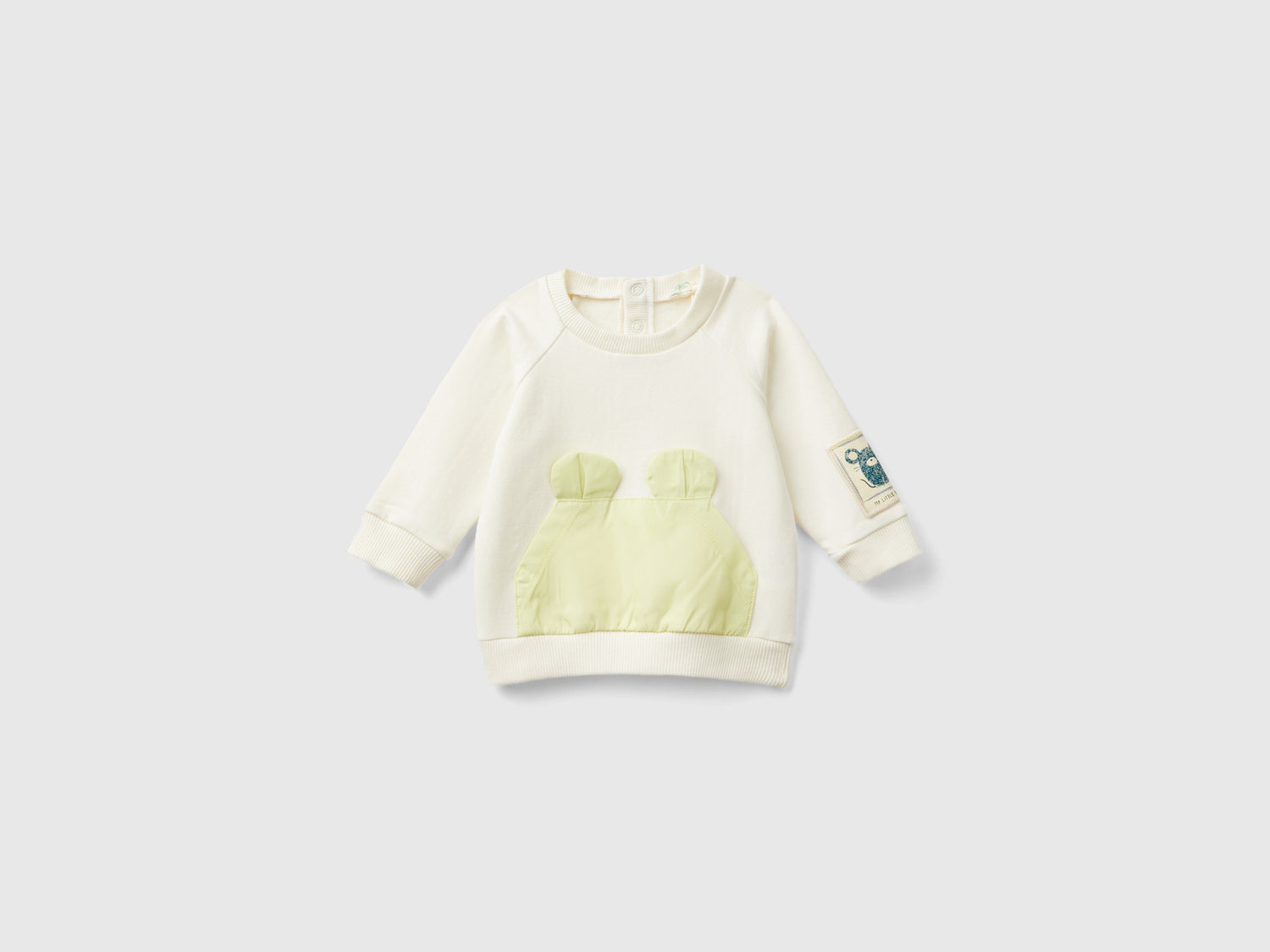 Felpa con tasca e applicazione da neonato bianco panna | Benetton Outlet