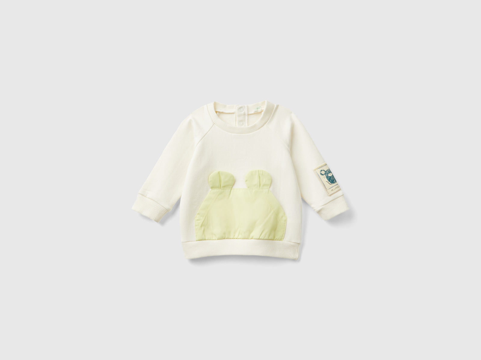 Sudadera con bolsillo y aplicación da neonato bianco panna | Benetton Outlet