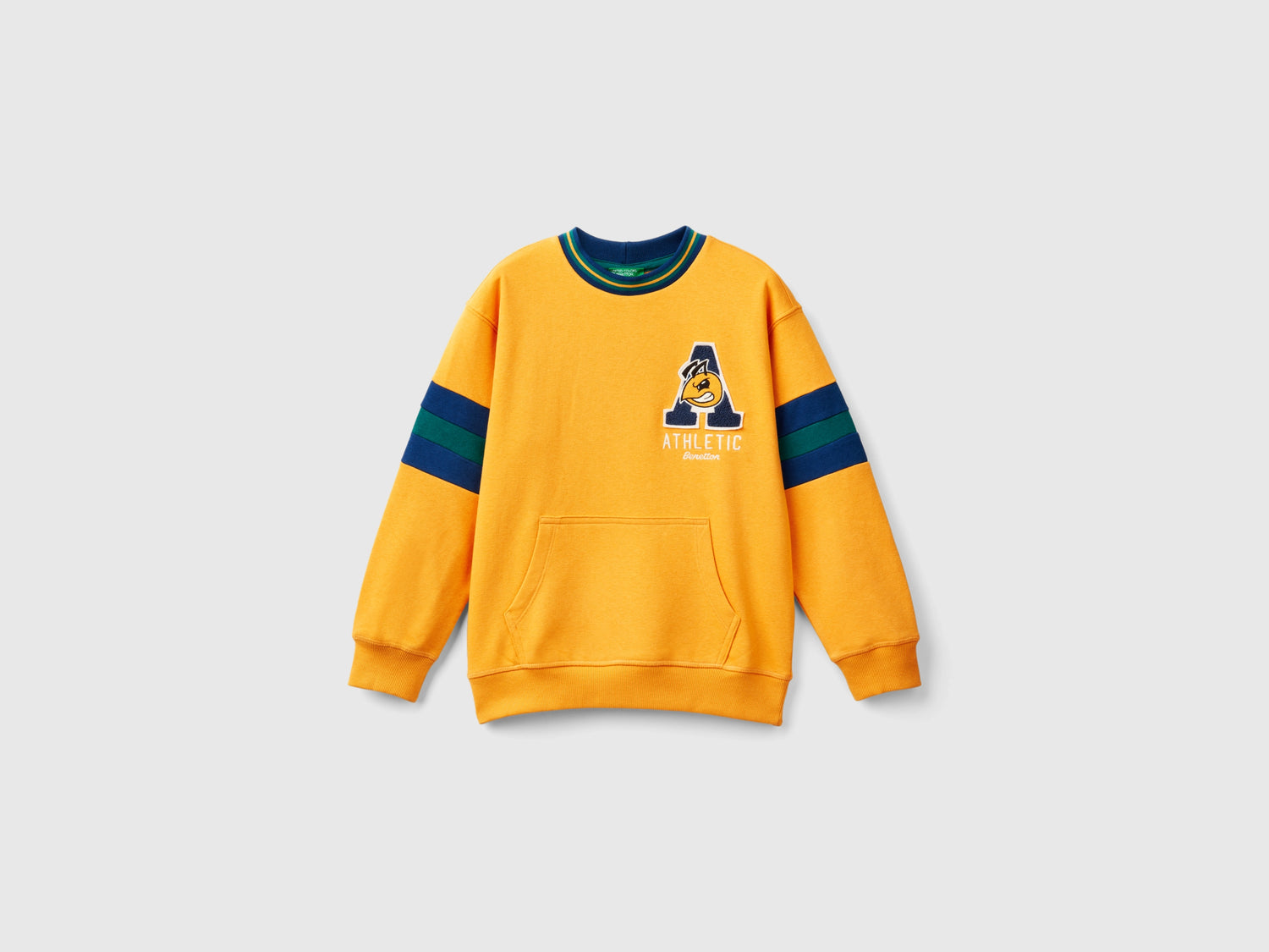 Felpa con ricamo in misto cotone da bambino senape | Benetton Outlet