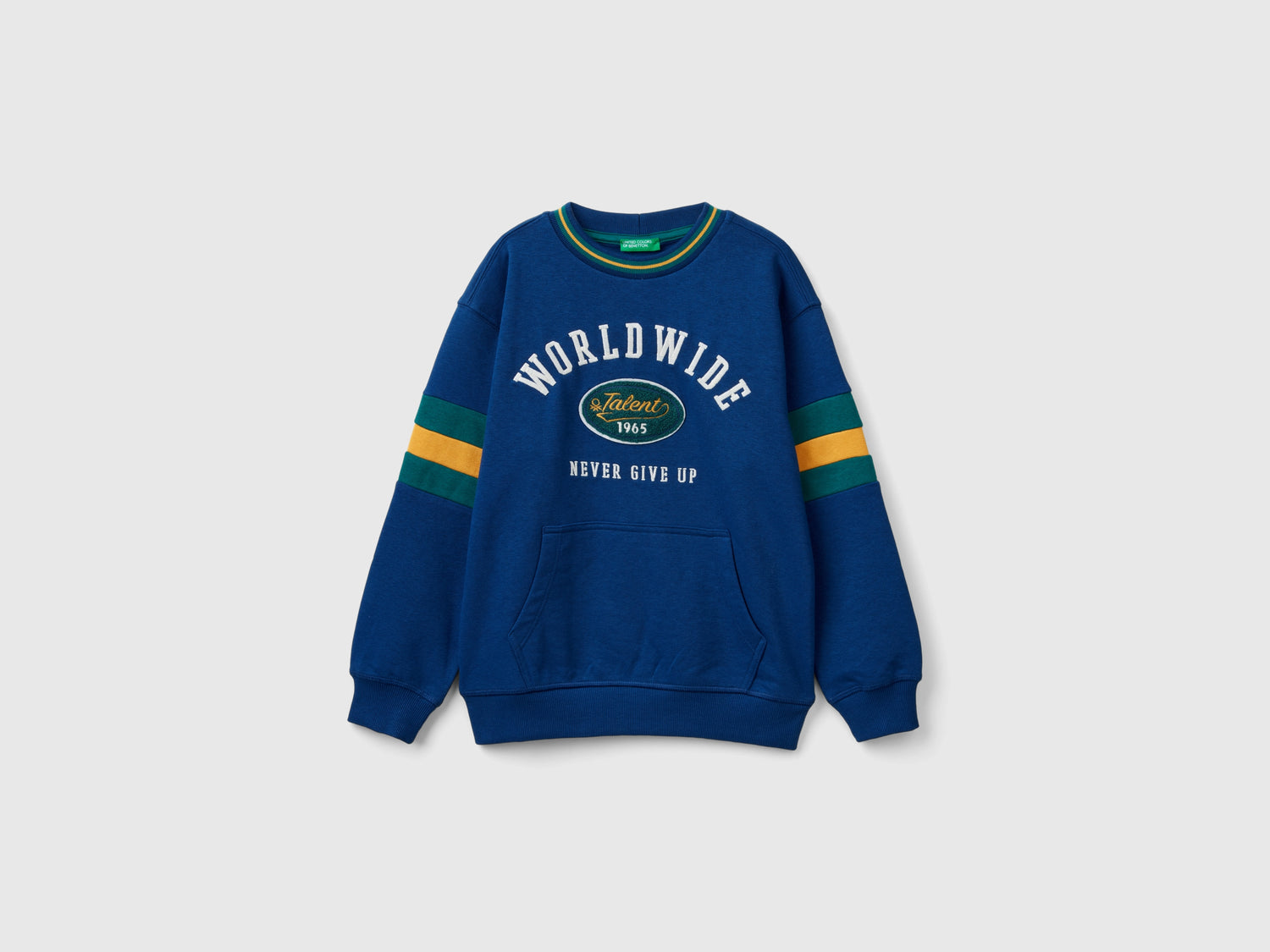 Felpa con ricamo in misto cotone da bambino blu | Benetton Outlet