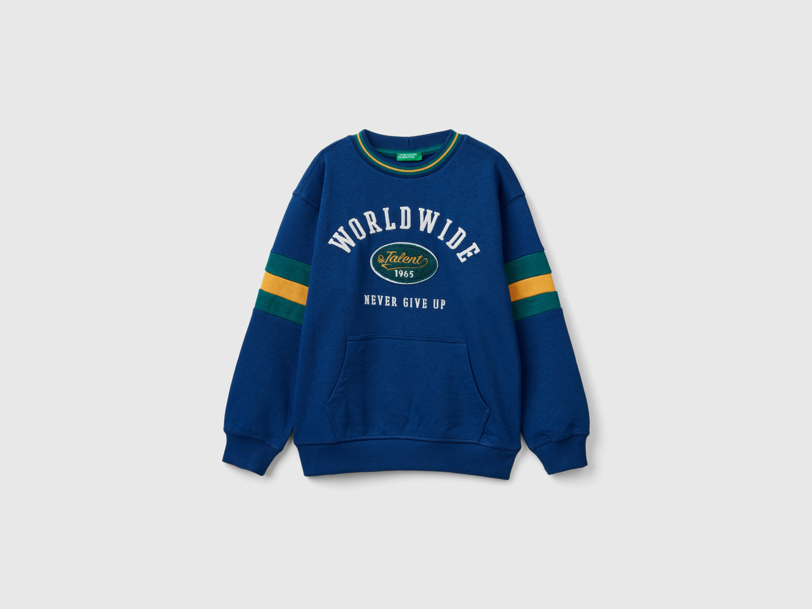 Felpa con ricamo in misto cotone da bambino blu | Benetton Outlet