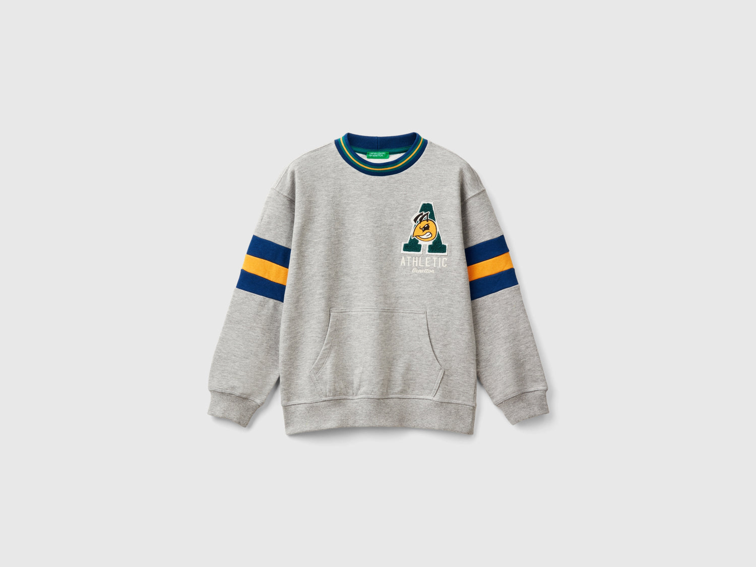 Felpa con ricamo in misto cotone da bambino grigio chiaro | Benetton Outlet