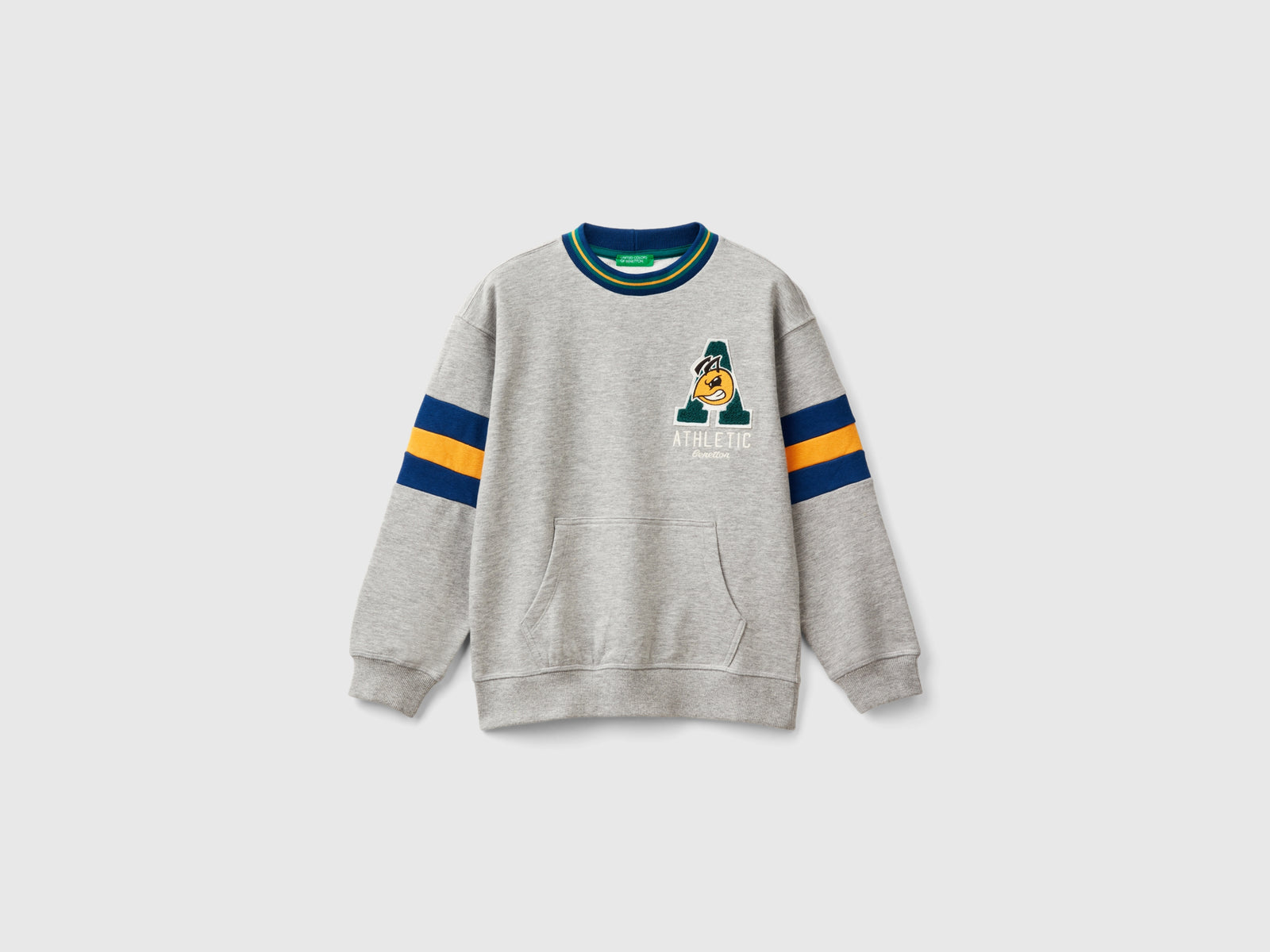 Felpa con ricamo in misto cotone da bambino grigio chiaro | Benetton Outlet
