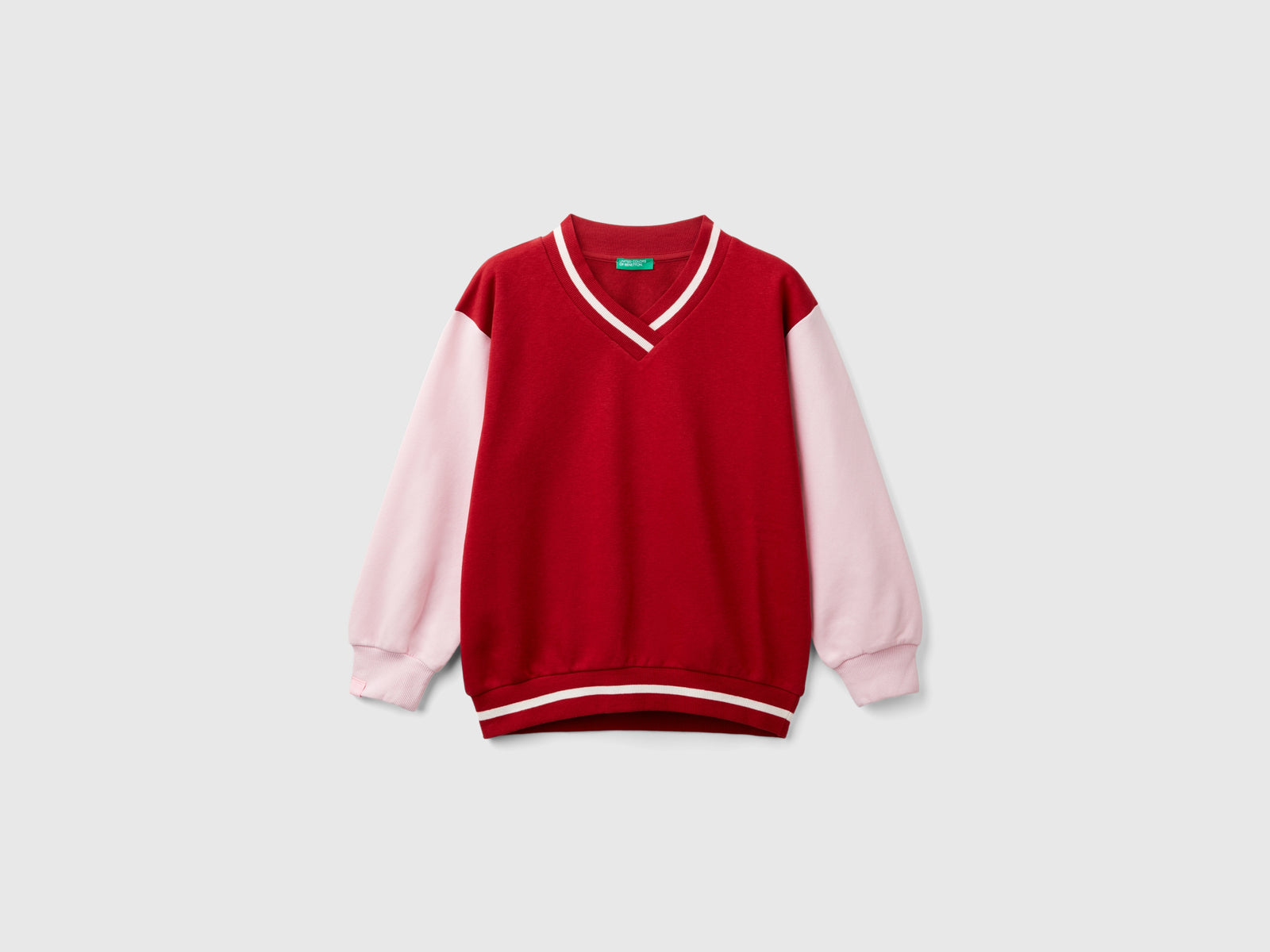 Felpa con scollo a V da bambina rosso | Benetton Outlet