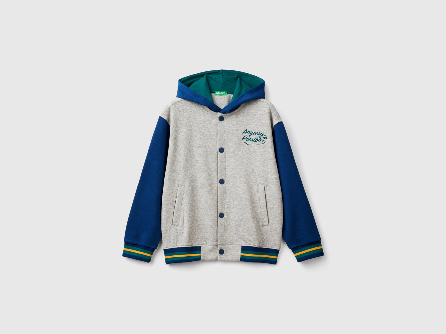 Bomber in felpa di misto cotone e viscosa da bambino grigio chiaro | Benetton Outlet