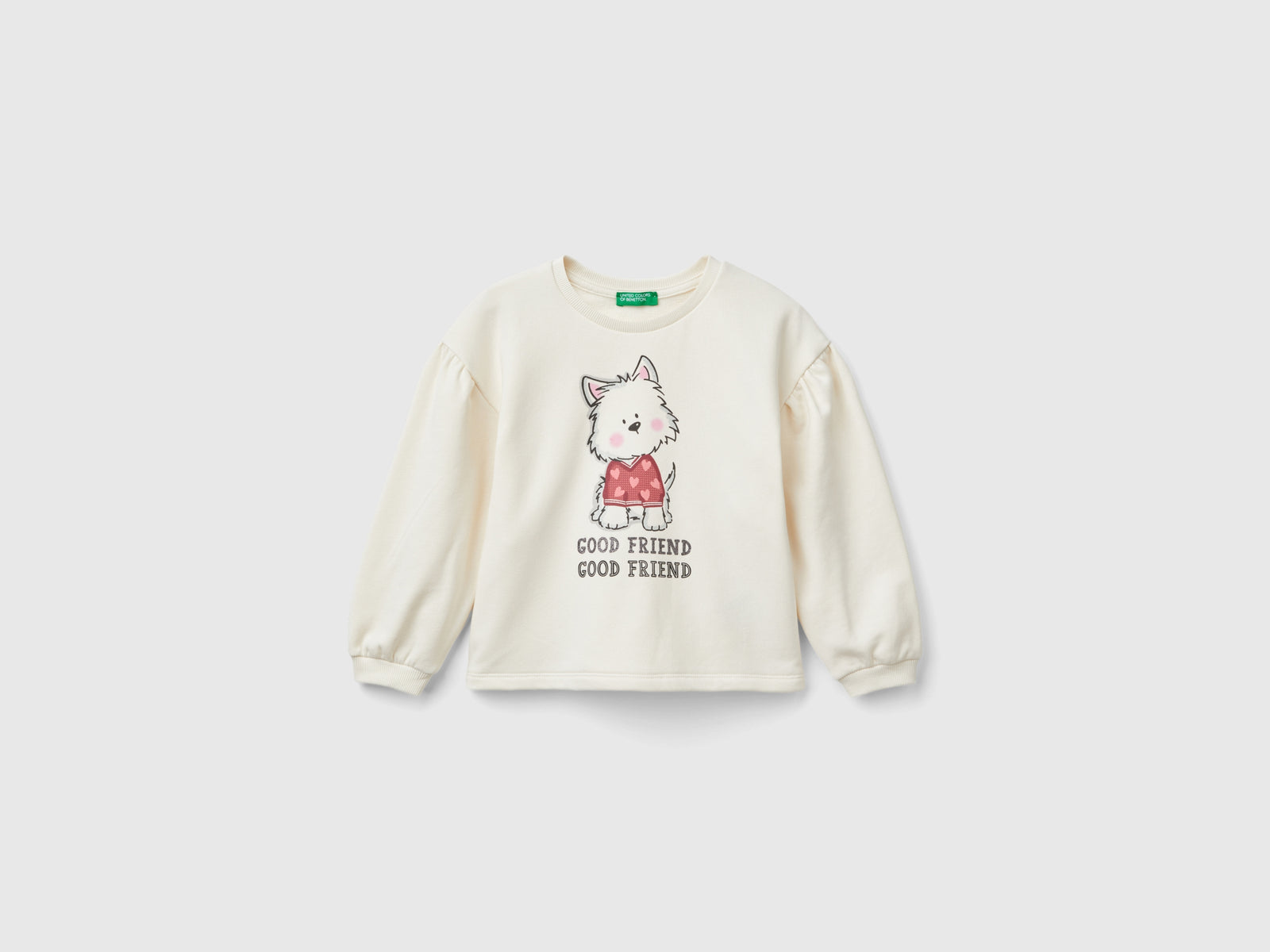 Felpa con stampa glitter da bimba bianco panna | Benetton Outlet
