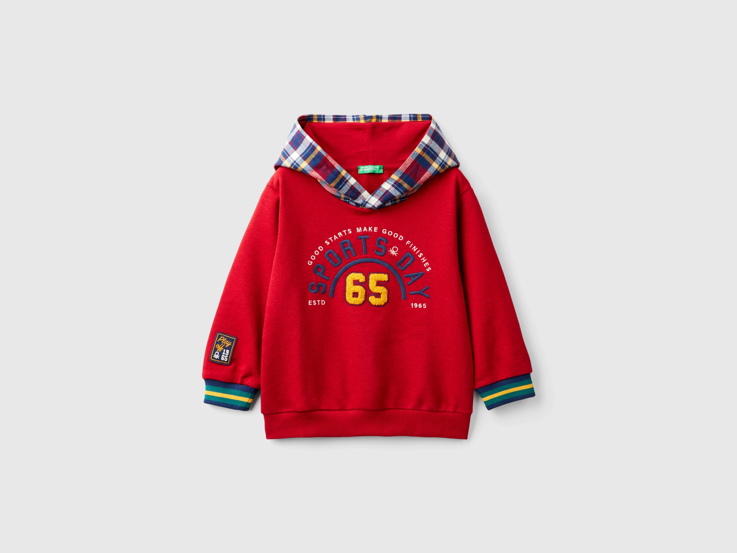 Felpa con cappuccio tartan da bimbo rosso | Benetton Outlet
