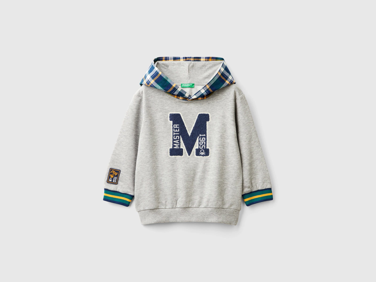 Felpa con cappuccio tartan da bimbo grigio chiaro | Benetton Outlet