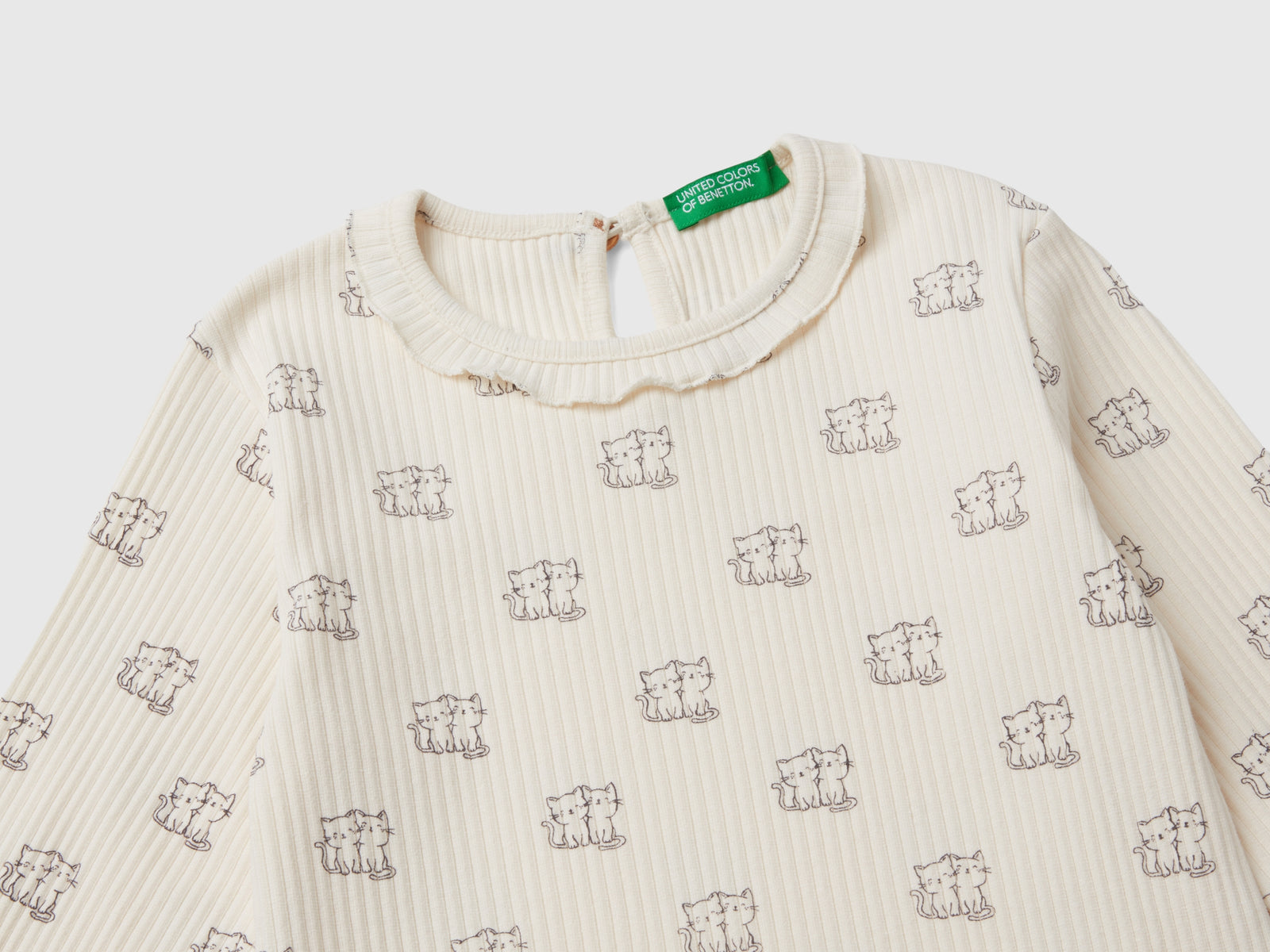 T-shirt con colletto rouches da bimba bianco panna 3 | Benetton Outlet