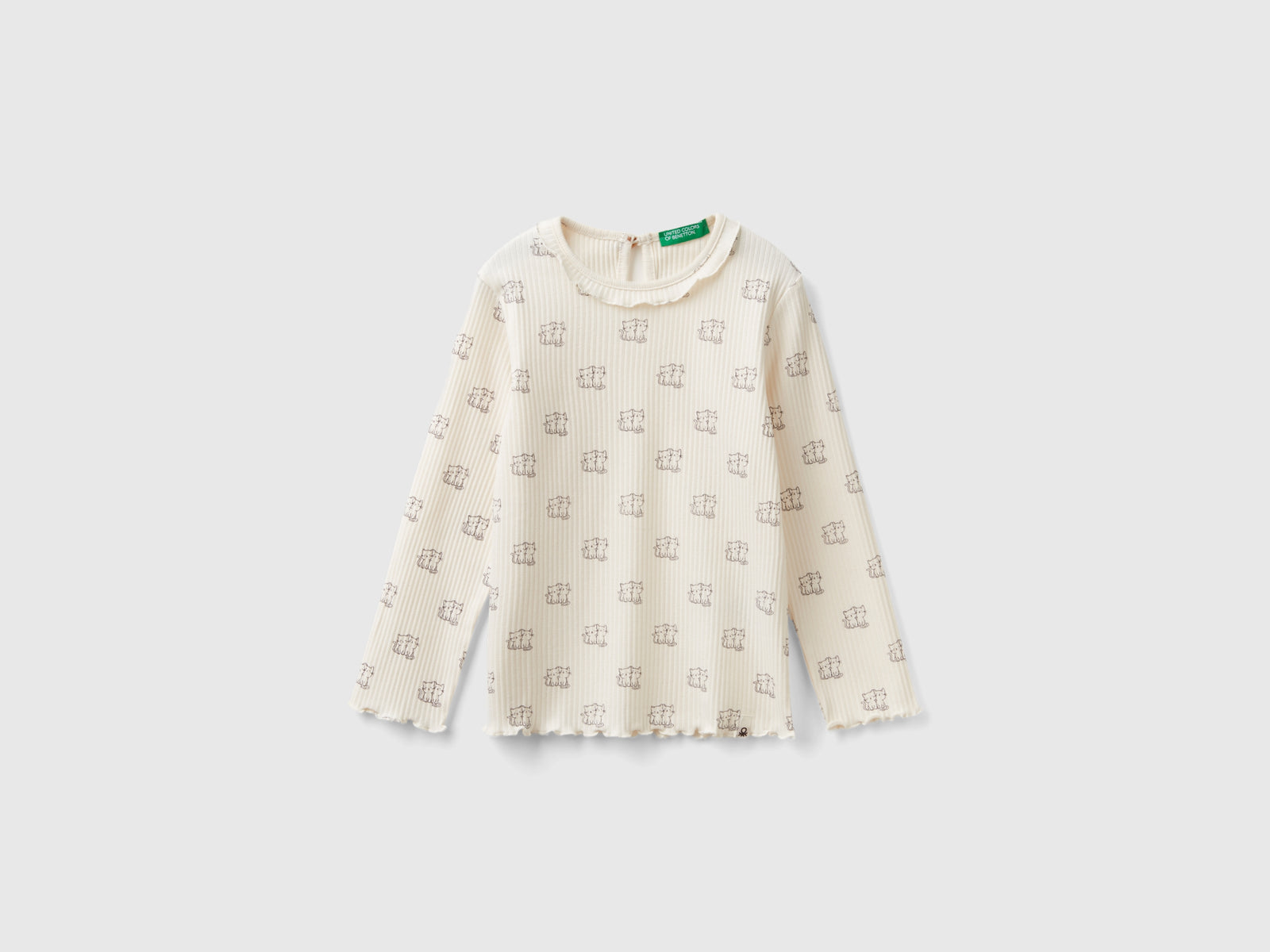 T-shirt con colletto rouches da bimba bianco panna | Benetton Outlet