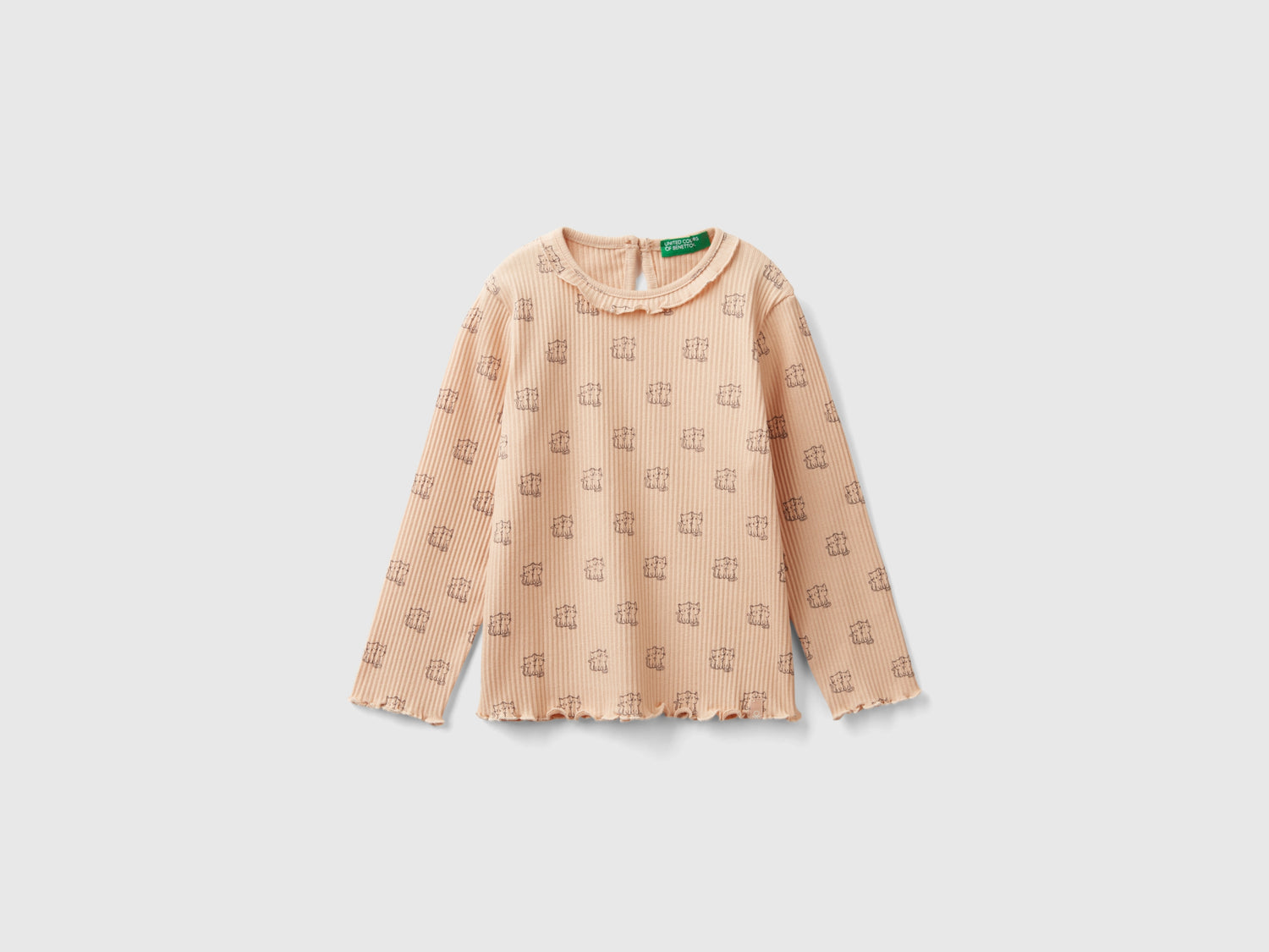 T-shirt con colletto rouches da bimba pesca | Benetton Outlet