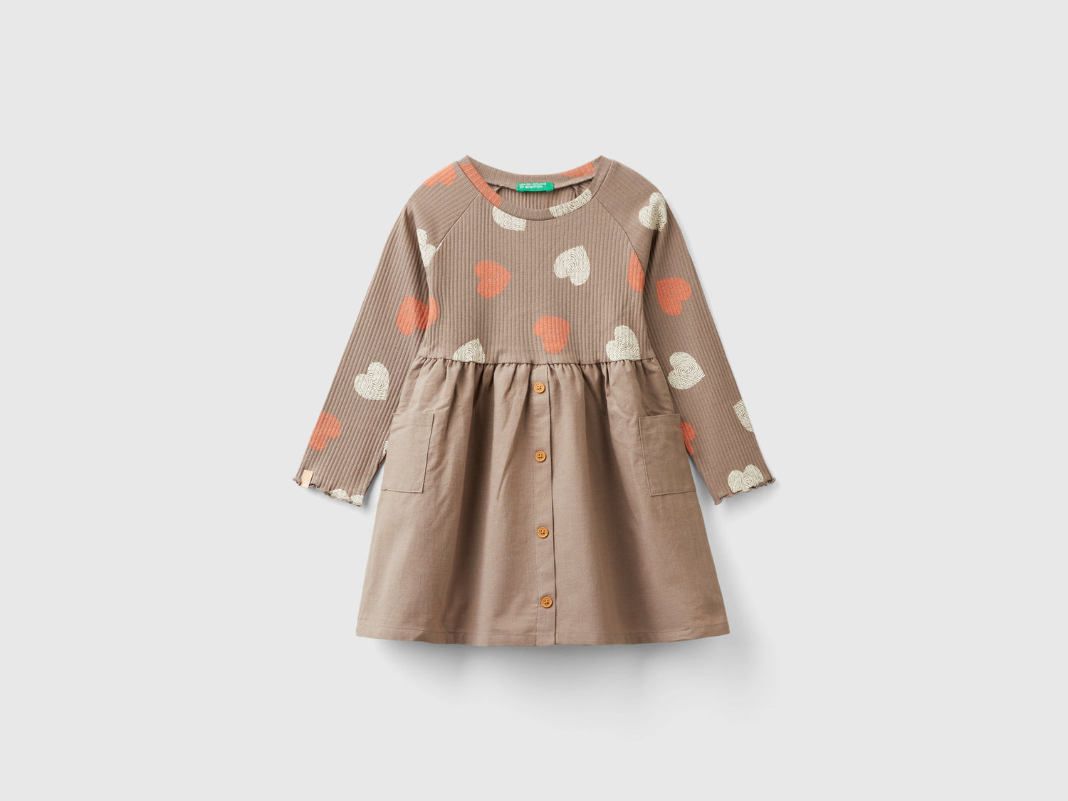 Vestito con stampa e bottoni da bimba tortora | Benetton Outlet