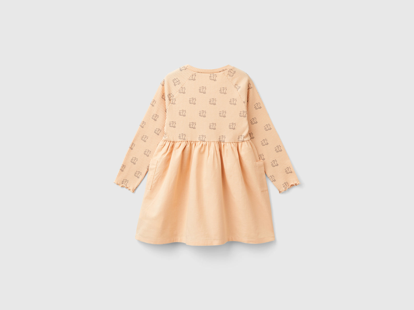 Vestito con stampa e bottoni da bimba pesca 2 | Benetton Outlet