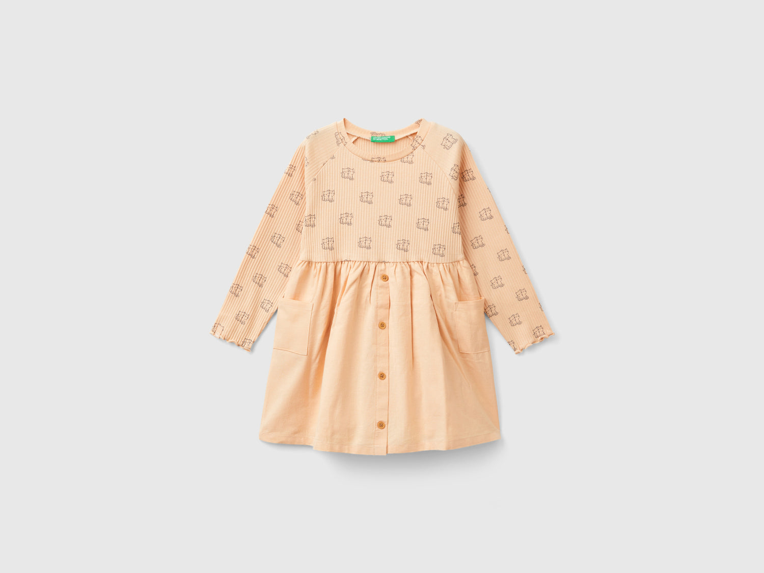 Vestito con stampa e bottoni da bimba pesca | Benetton Outlet
