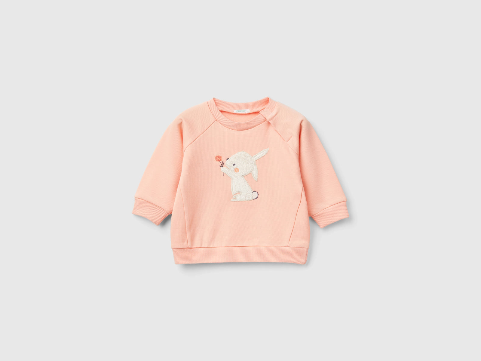 Felpa con ricamo animaletto da neonato pesca | Benetton Outlet
