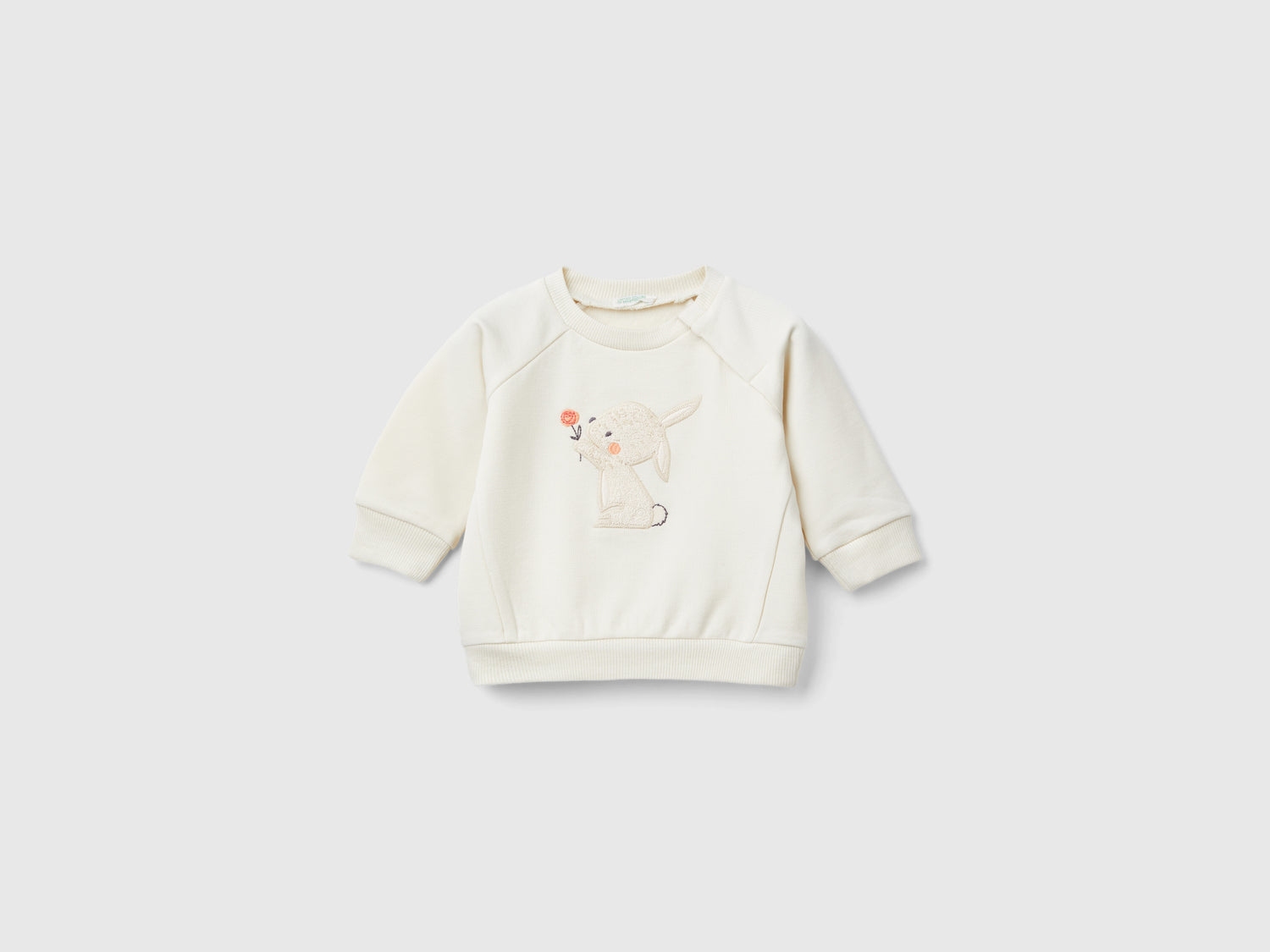 Felpa con ricamo animaletto da neonato bianco panna | Benetton Outlet