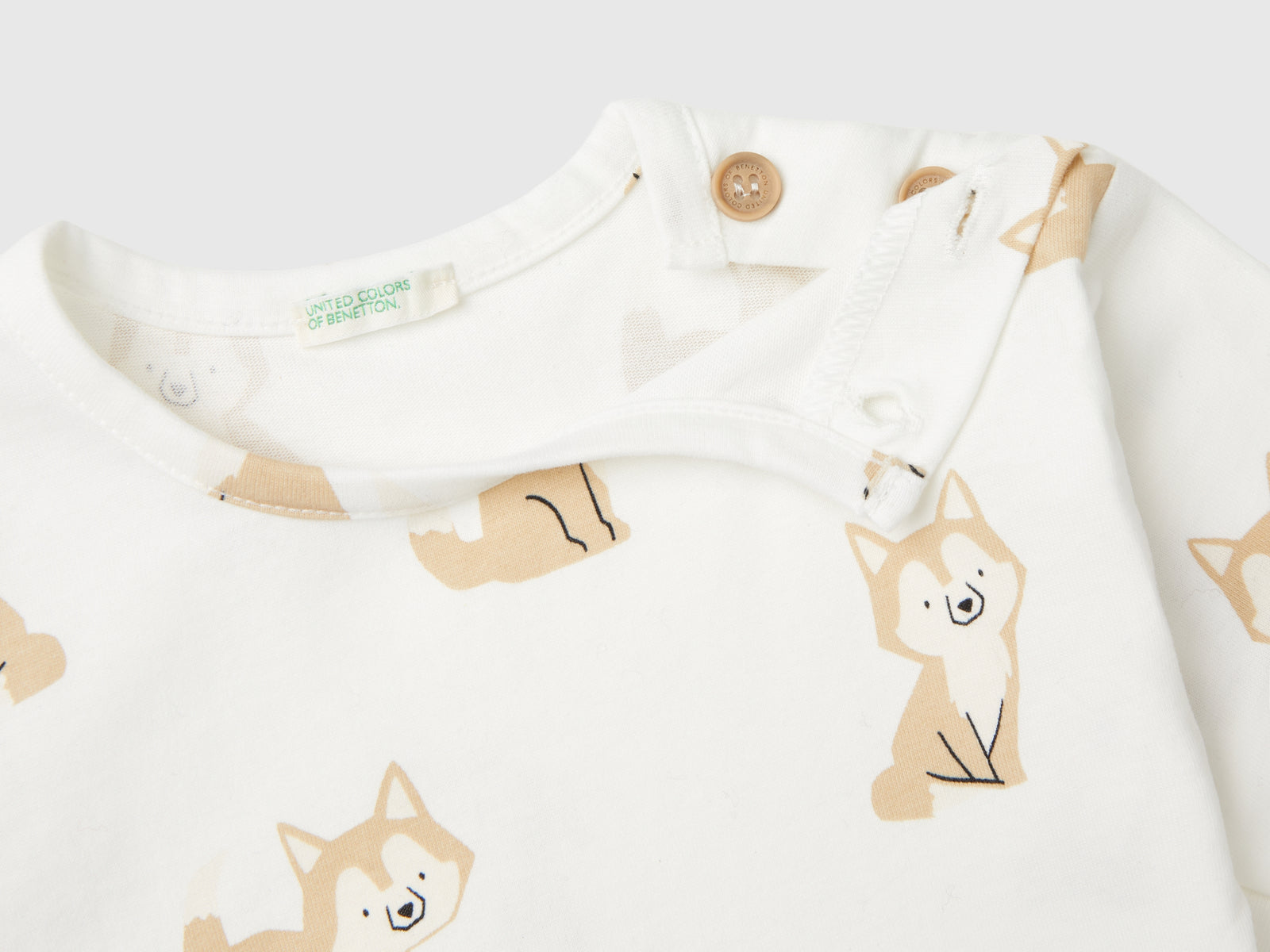 T-shirt fantasia in caldo cotone bio da neonato bianco panna 3 | Benetton Outlet