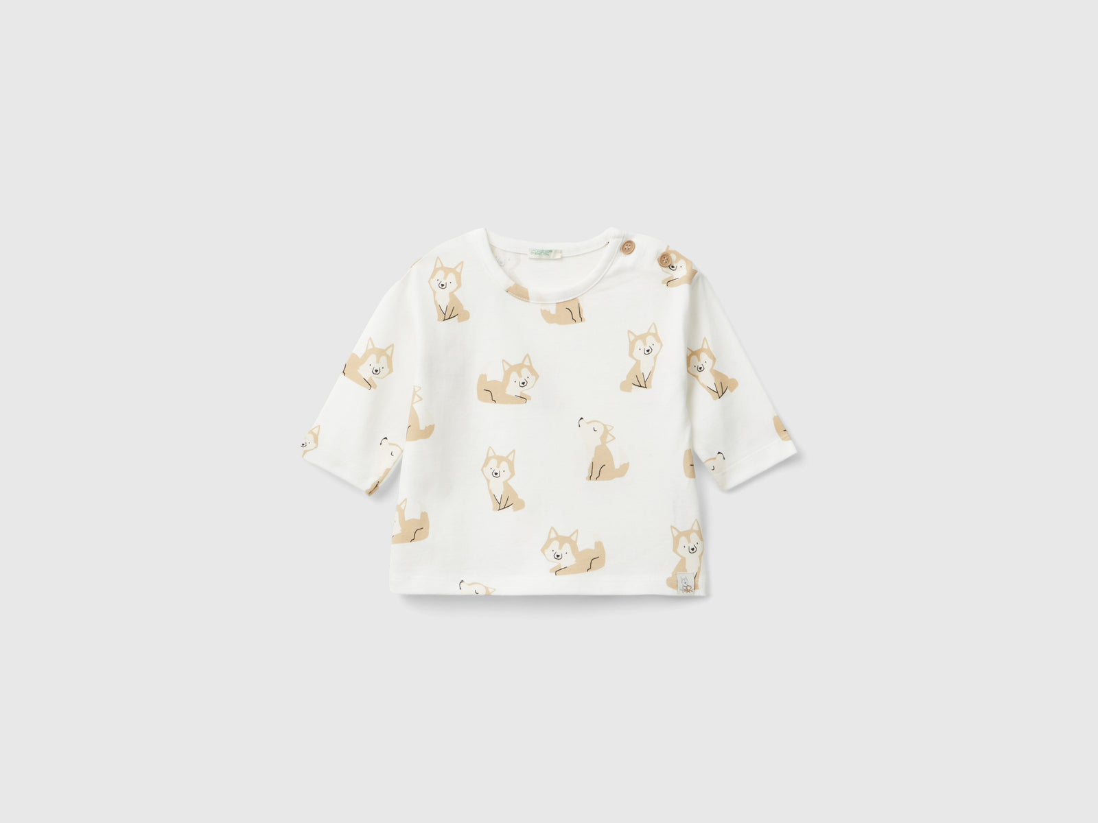 T-shirt fantasia in caldo cotone bio da neonato bianco panna | Benetton Outlet