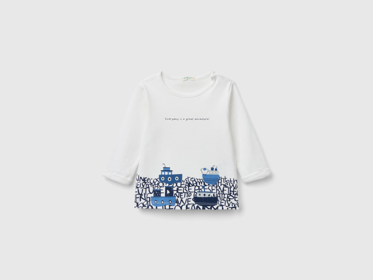 Maglietta in cotone con stampa da neonato bianco panna | Benetton Outlet