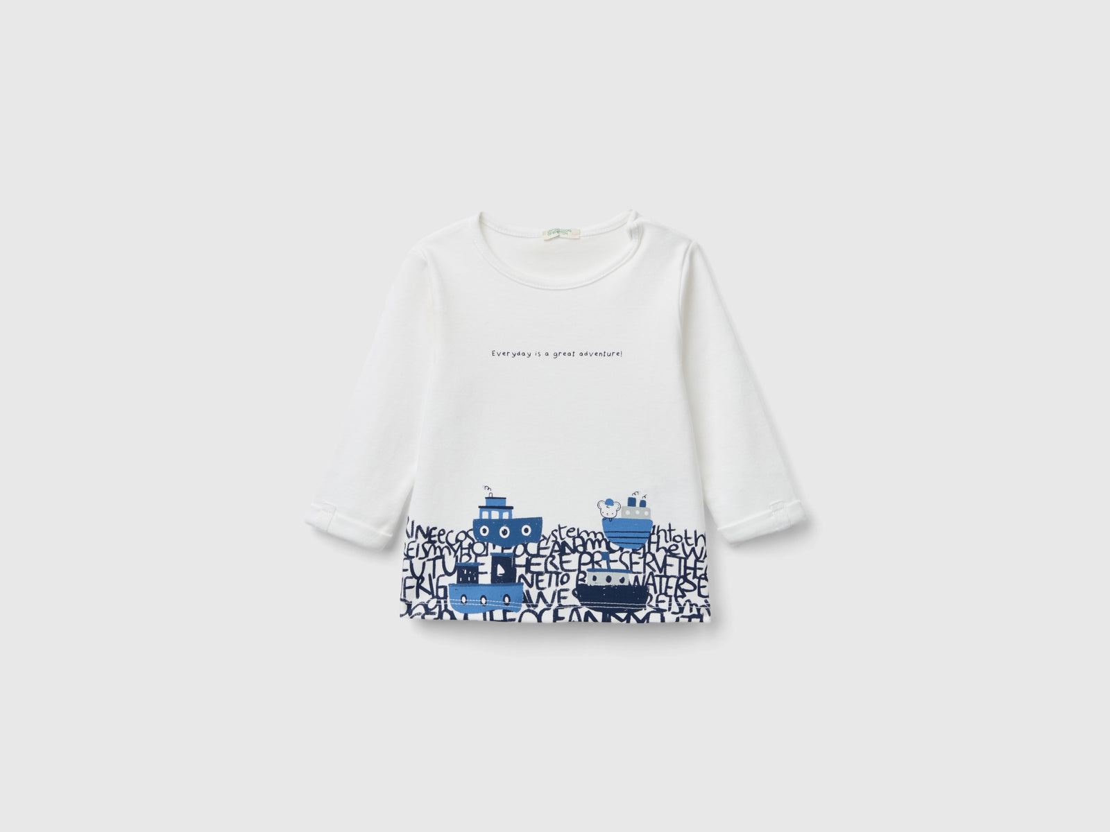 Camiseta de algodón con estampado da neonato bianco panna | Benetton Outlet