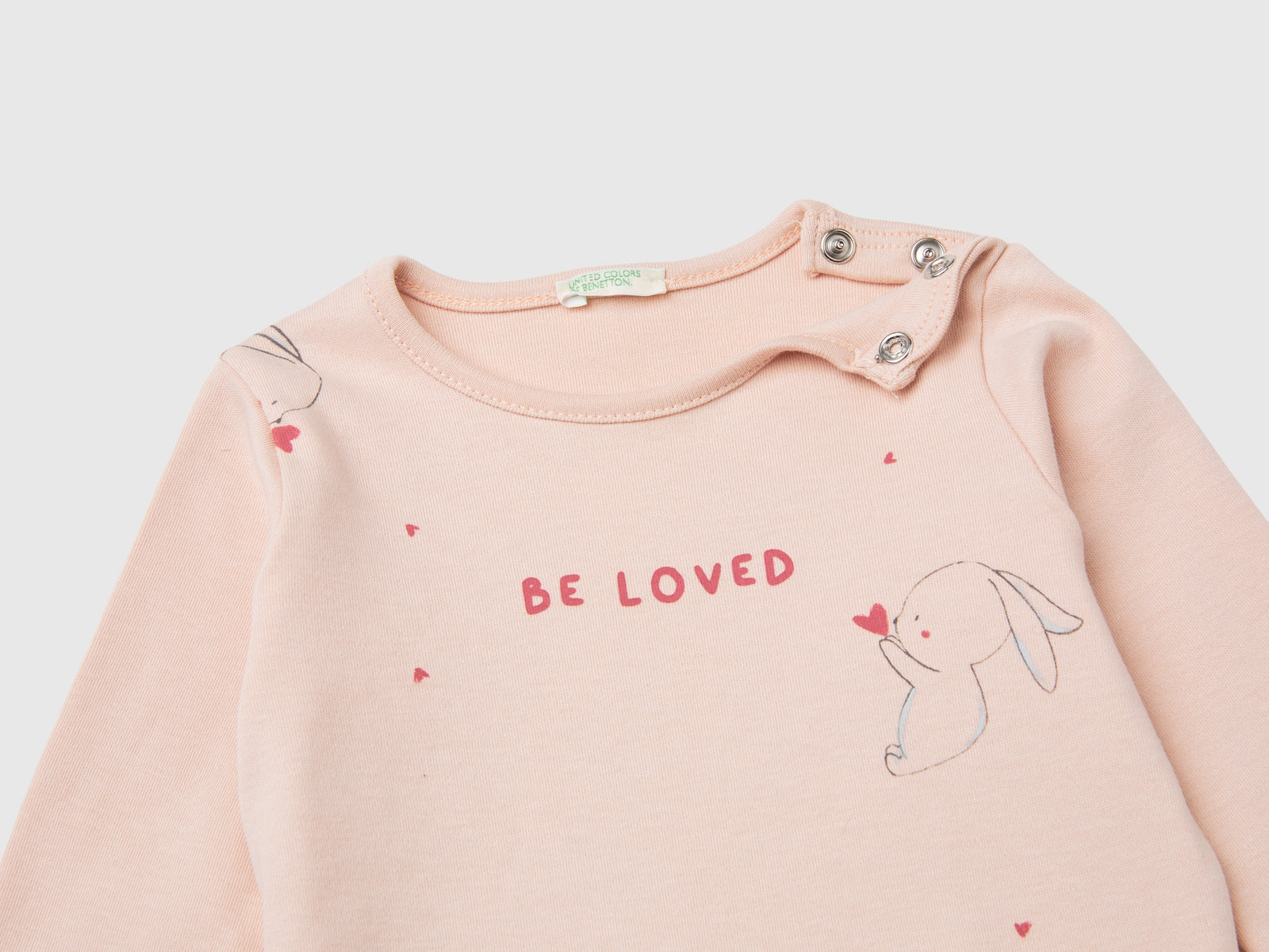 Maglietta in cotone con stampa da neonato rosa tenue 3 | Benetton Outlet