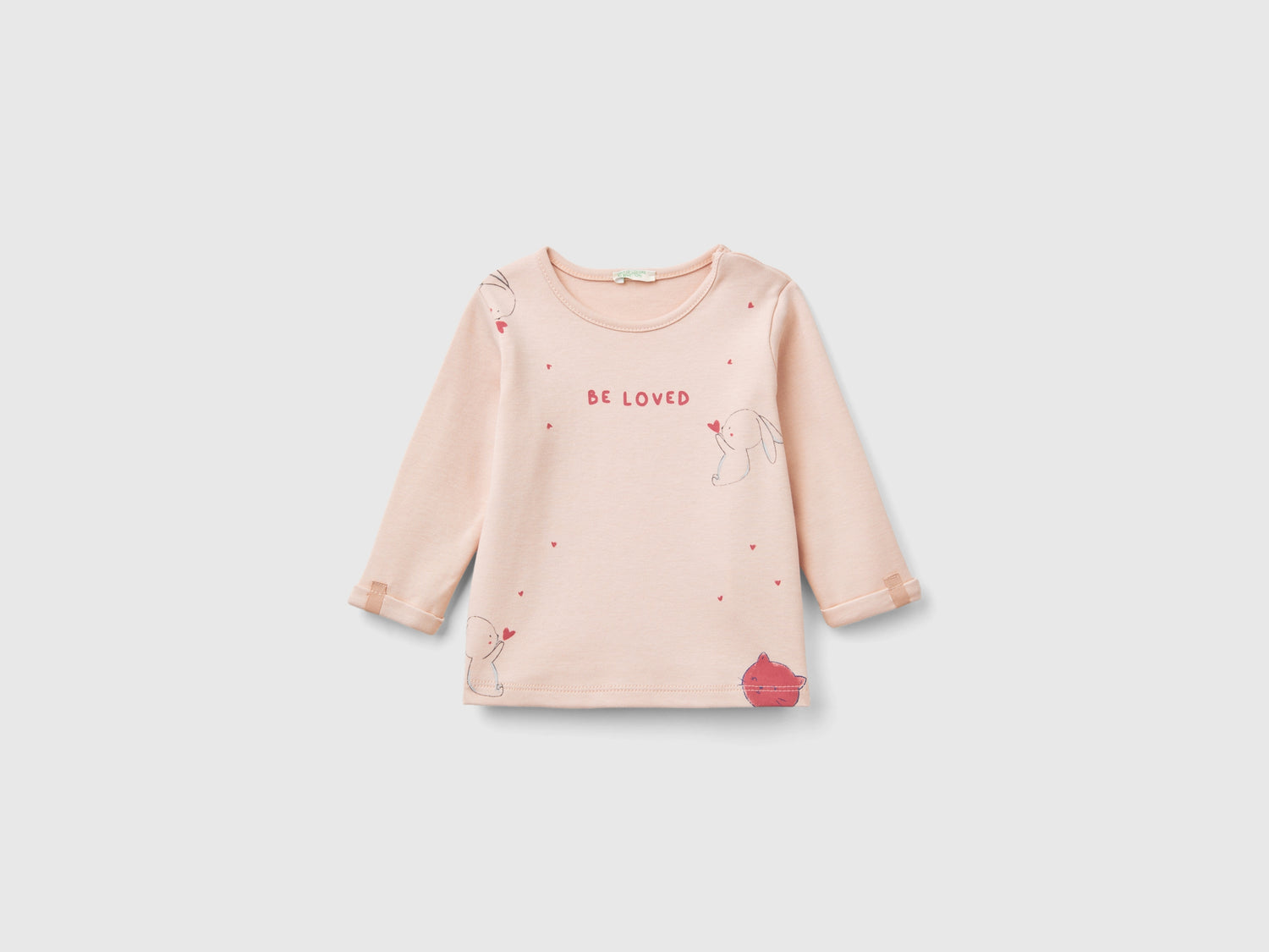Maglietta in cotone con stampa da neonato rosa tenue | Benetton Outlet