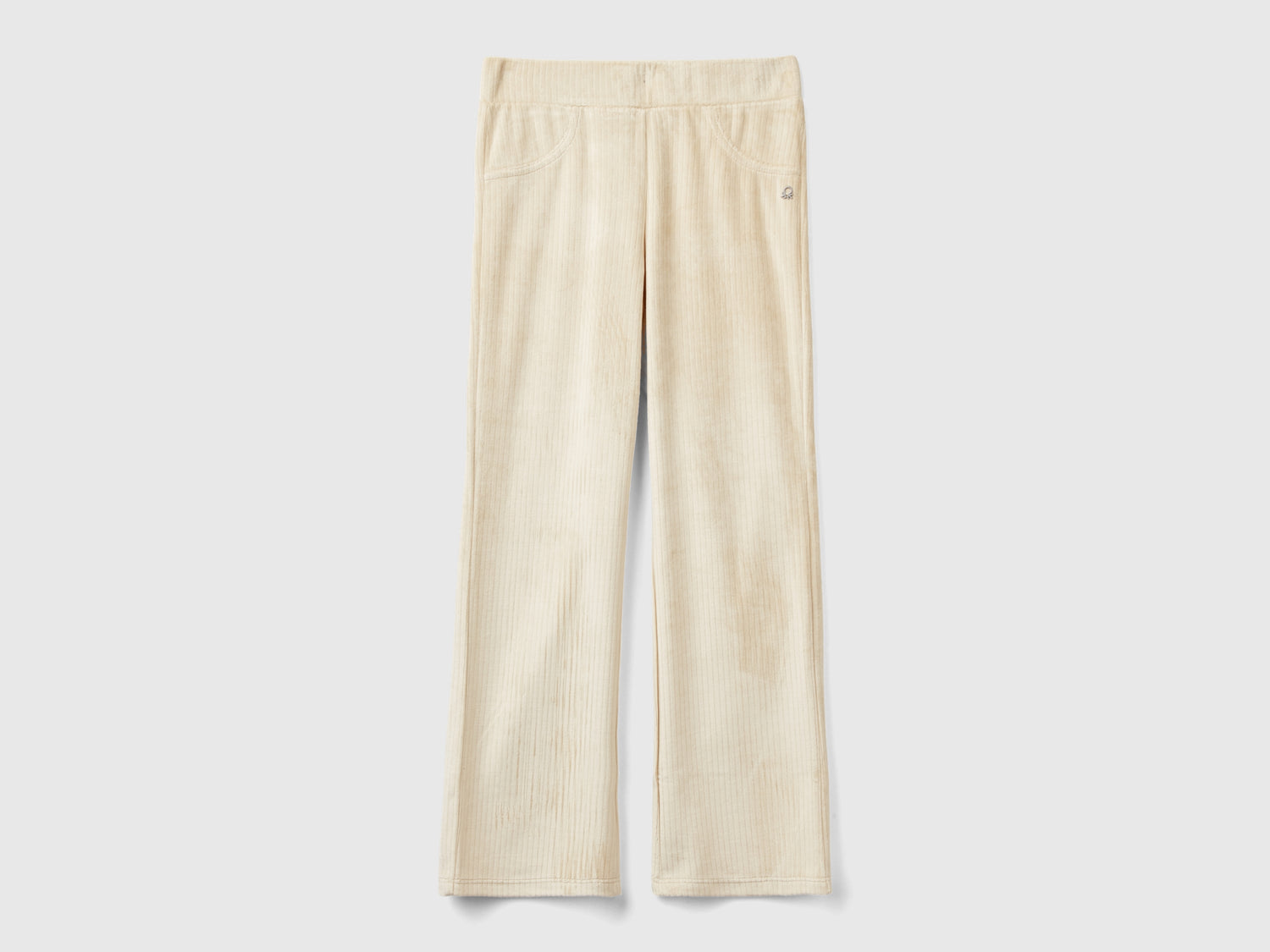 Pantalones de chenilla con pierna recta da bambina bianco panna | Benetton Outlet