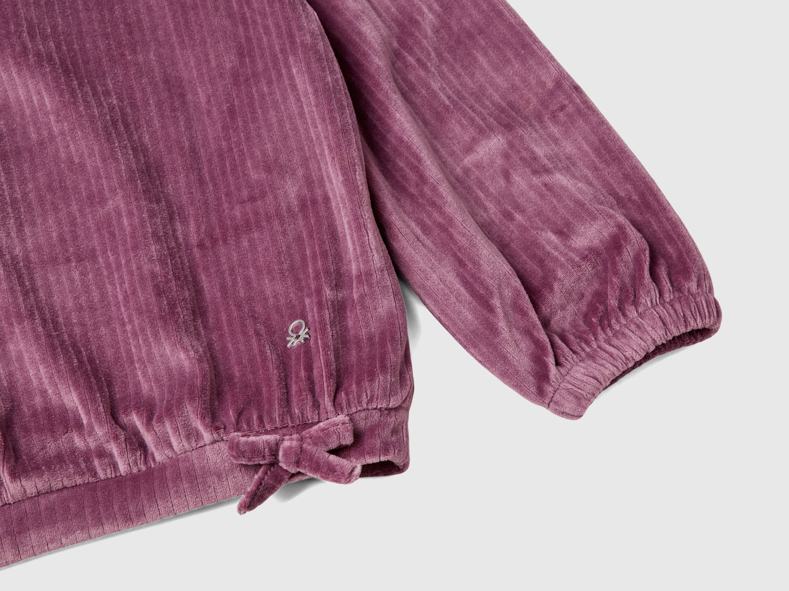 Felpa con fiocchetti in ciniglia da bimba malva scuro 3 | Benetton Outlet