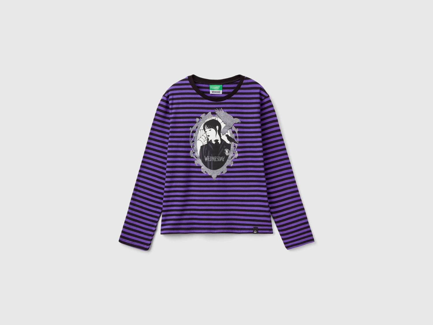 T-shirt Mercoledì Addams a righe viola e da bambina multi-color | Benetton Outlet