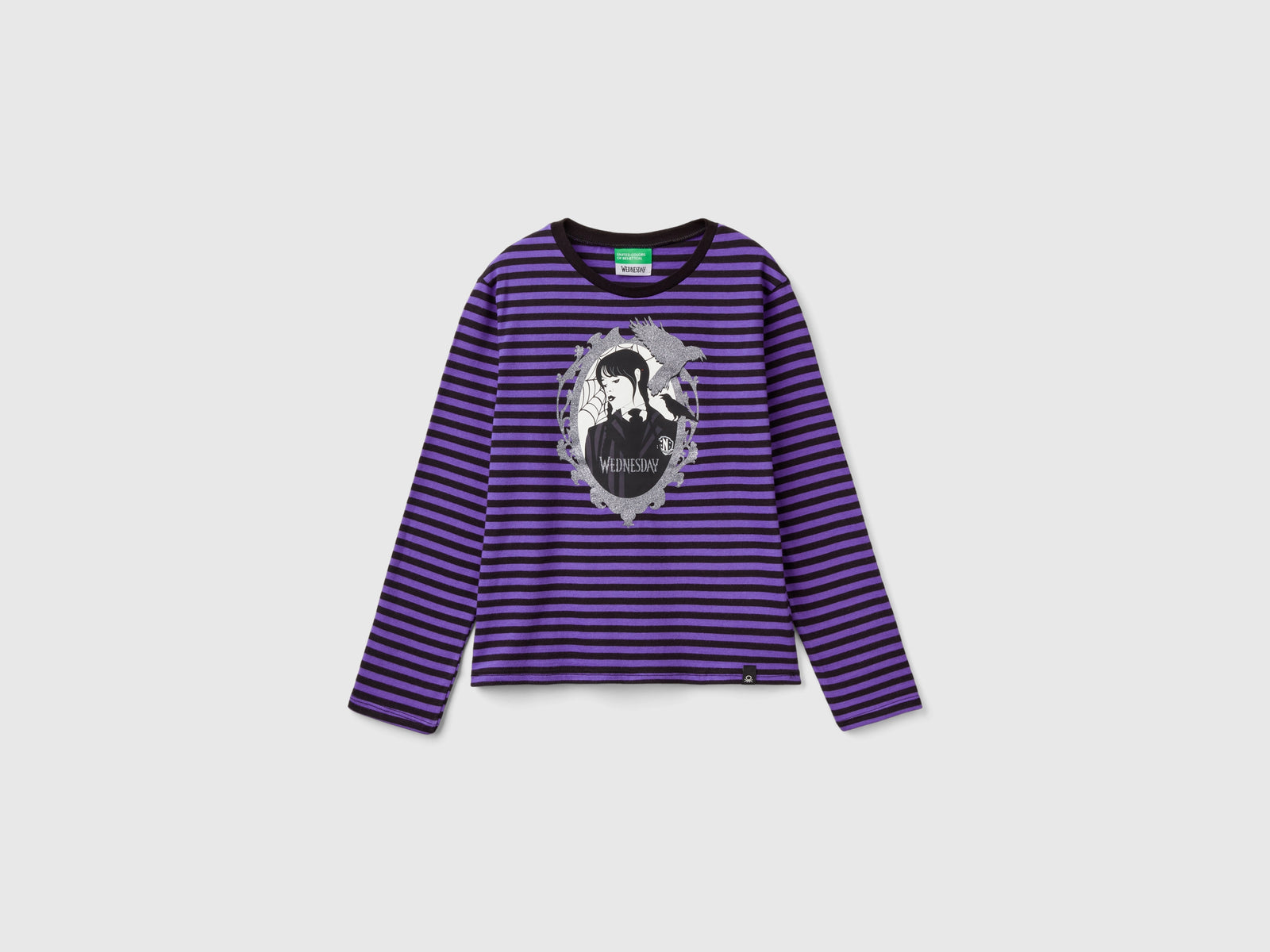 T-shirt Mercoledì Addams a righe viola e da bambina multi-color | Benetton Outlet